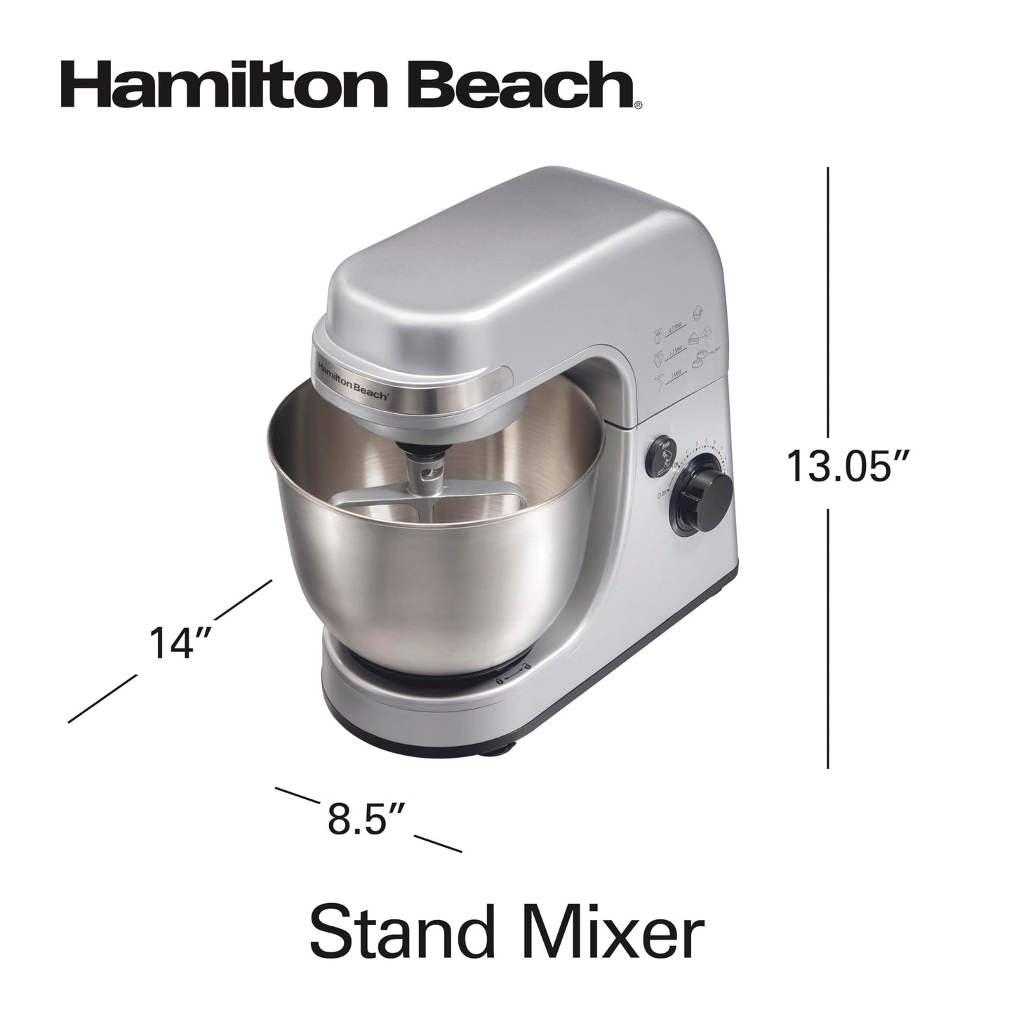 Hamilton Beach Electric Stand Mixer, 4 Quarts, Dough Hook, Flat Beater Attachments, Splash Guard 7 Speeds with Whisk, Black