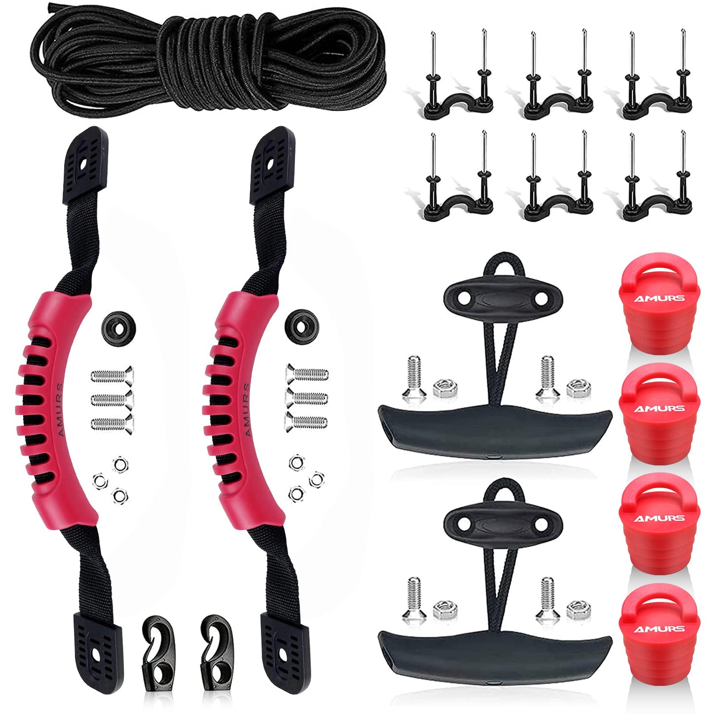 Kayak Carry Handles Kayak Accessory Kayak Scupper Plug kayak handles replacement and T-Handle with 8 Feet Bungee Cord Tri-Grip Rivet Pad Eyes Kit Kayak Parts for Lifetime,Ocean,Emotion Canoe Boat