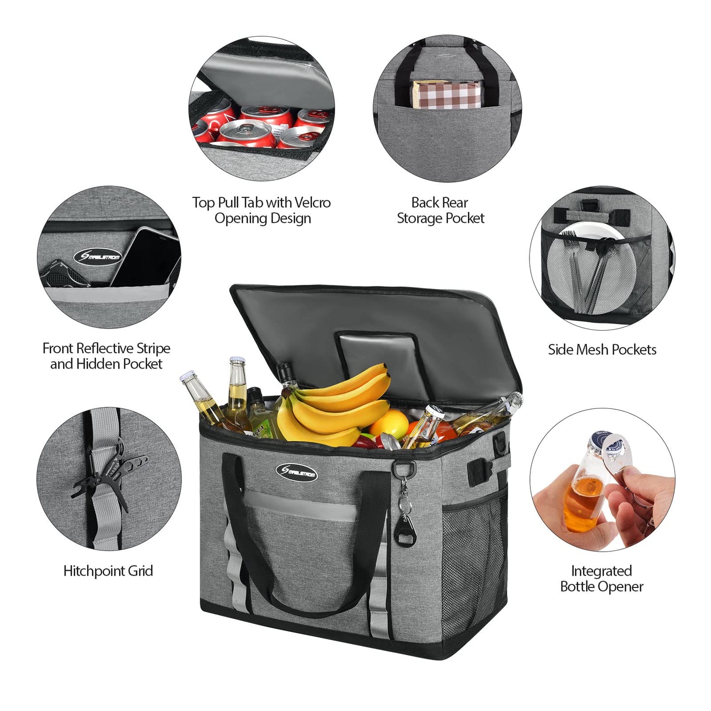 Maelstrom Soft Cooler Bag,Collapsible Soft Sided Cooler,24/30/60/75 Cans Beach Cooler,Ice Chest,Large Leakproof Camping Cooler,Portable Travel Cooler for Grocery Shopping,Camping,Road Trips