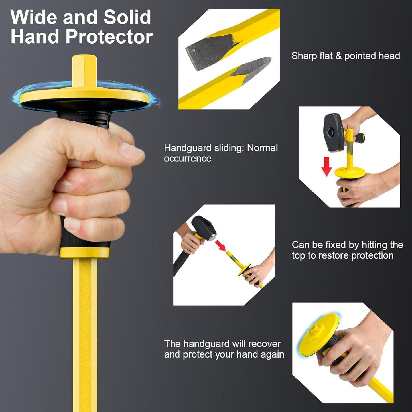 INCLY 7 Pcs Geology Rock Pick Equipment Kit, 3lb Sledge &32 oz Rock Hammer with 2PCS 12" Mason Concrete Chisel.Safety Glasses, Jewelers loupe, Tool Set for Hounding, GoldMining, Stone Breaking