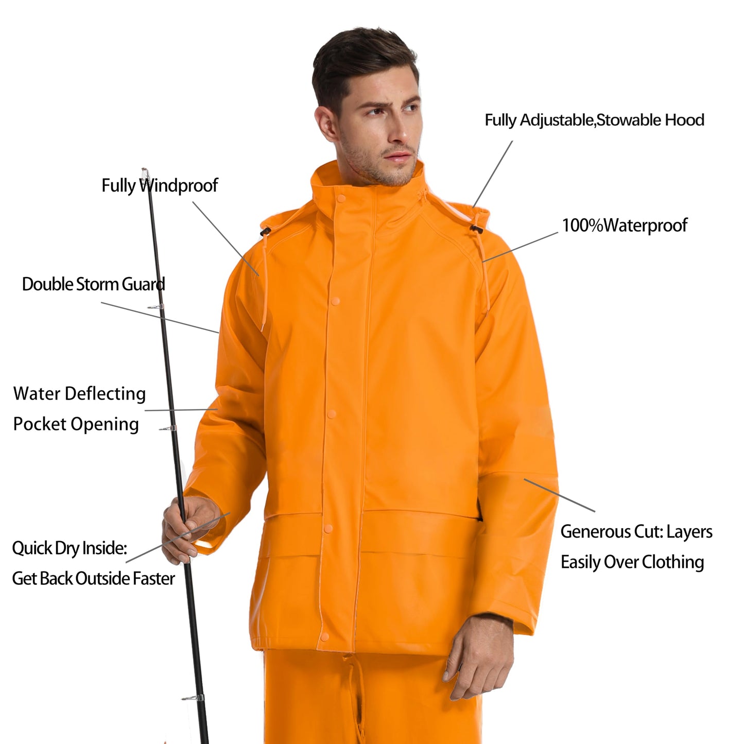 Men's Workwear PRO Rain Suit - Waterproof Jacket and Bib Pants 3-piece Set for Ultimate Safety and Comfort