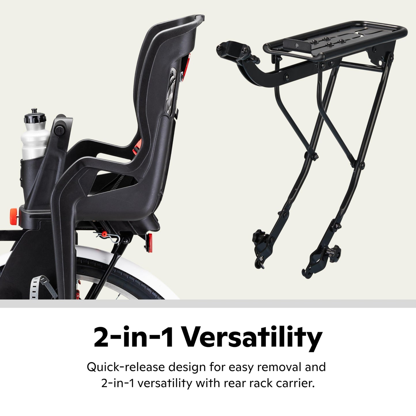 Schwinn Ovation Child Bike Carrier, Seats one Kid Ages 1+, Frame Mount, Adjustable Safety Harness and Foot Wells, Quick Release Design, Comfortable Padding, Rear-Mounted Child Bike Seat for Toddler