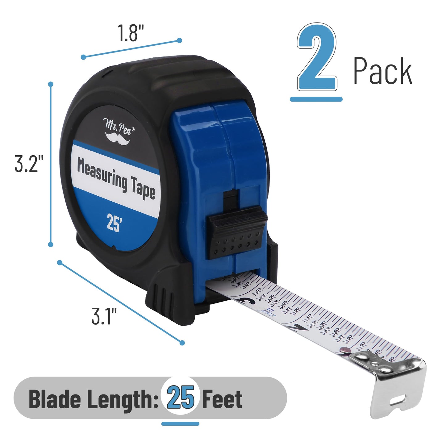 Mr. Pen 25-Foot Steel Retractable Tape Measure with Easy Read Fractions