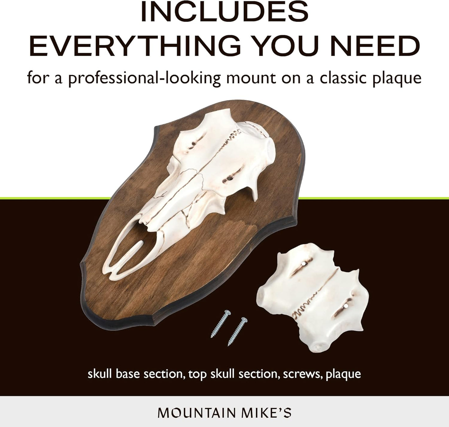 Mountain Mike’s Black Forest Universal Antler Mounting Kit - Plaque and 3D Skull Mount Kit - Compatible with Harvested and Shed Antlers - Rustic Home Decor - Great Outdoor Inspired (Natural Causes)
