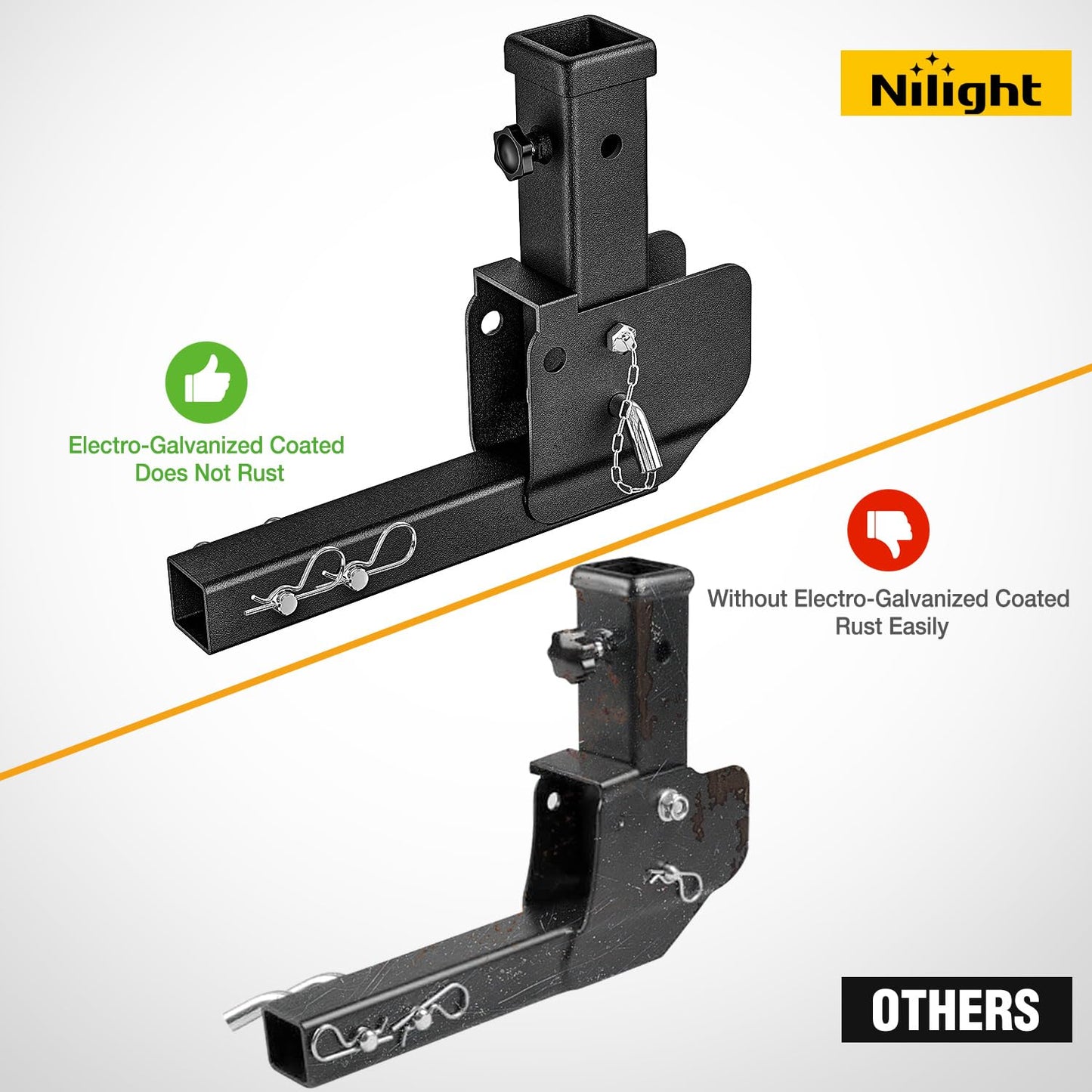 Nilight Trailer Hitch Receiver Extender Adapter Reducer 1-1/4 to 2Inch Hitch Adapter 6-1/2 inch Extension Sleeve Convertor 350Lbs with 1/2-Inch Diameter Pin and Clip with 5/8-Inch Adapter