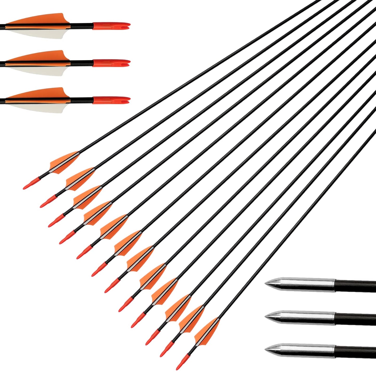 31" Fiberglass Arrows Archery Training Practice Target Arrows with Durable Shaft Blunt Tip for Kids Youth or Beginners for Recurve Bow Long Bow