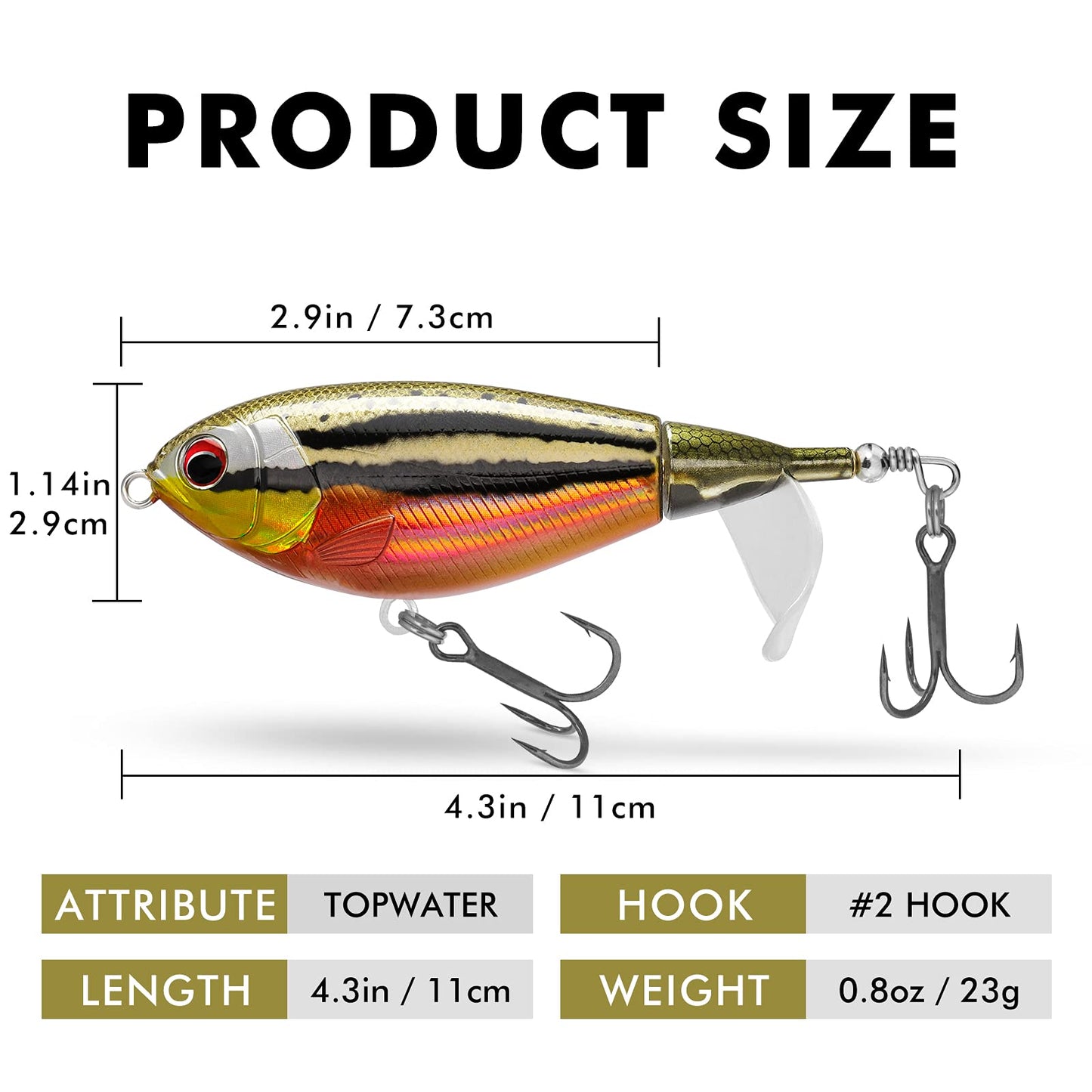 TRUSCEND PoPobait Plopper with BKK Hooks, Top Water Fishing Lures for Bass Walleye Pike Catfish Musky Perch, Floating Lure for Freshwater or Saltwater, Amazing Teasers Fishing Gifts for Family Fishing