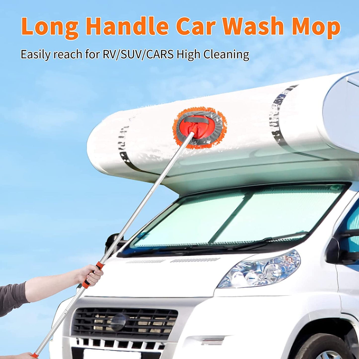 62'' Car Wash Brush with Long Handle Chenille Microfiber Car Wash Mop Mitt Car Cleaning Kit Windshield Window Squeegee Car Duster Microfiber Towels Wheel Tire Brush for Cars RV Truck Boat