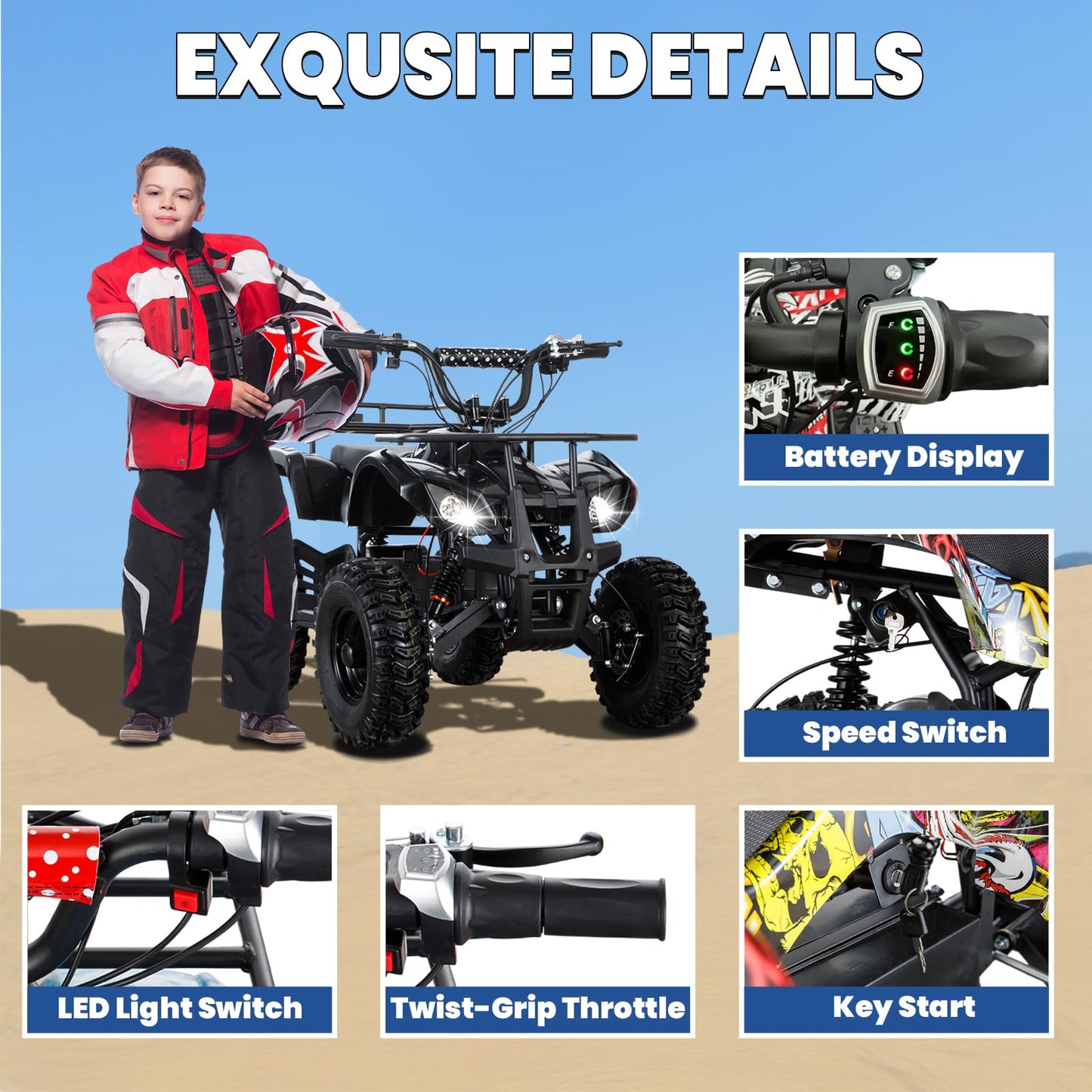 36V Electric ATV Dirt Quad Electric Four-Wheeled ATV with 500W Brushless Powerful Motor Off-Road Vehicle Electric Kids ATV Ride on ATV for Big Boys Girls Ages 5+, Black
