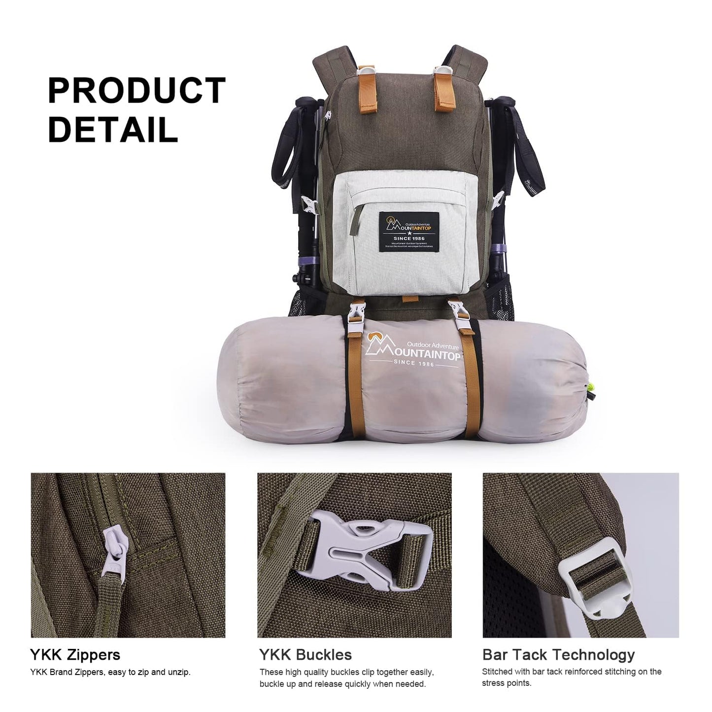 MOUNTAINTOP 40L Hiking Backpack Lightweight Travel Backpack for Men&Women Outdoor Camping Backpacking