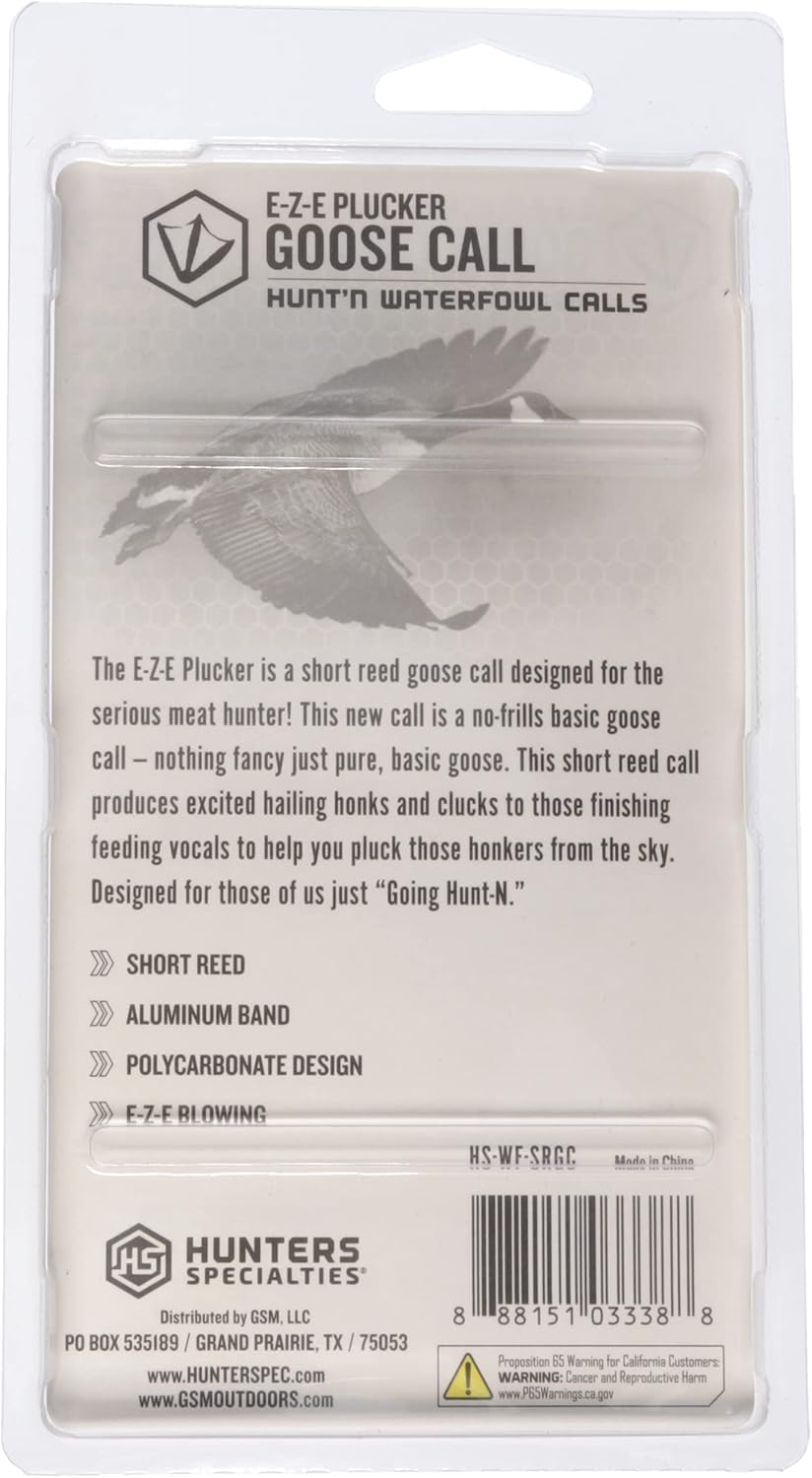 Hunters Specialties Hunting E-Z-E Plucker Short Reed Goose Call - Easy Blowing Polycarbonate Design Waterfowl Game Call