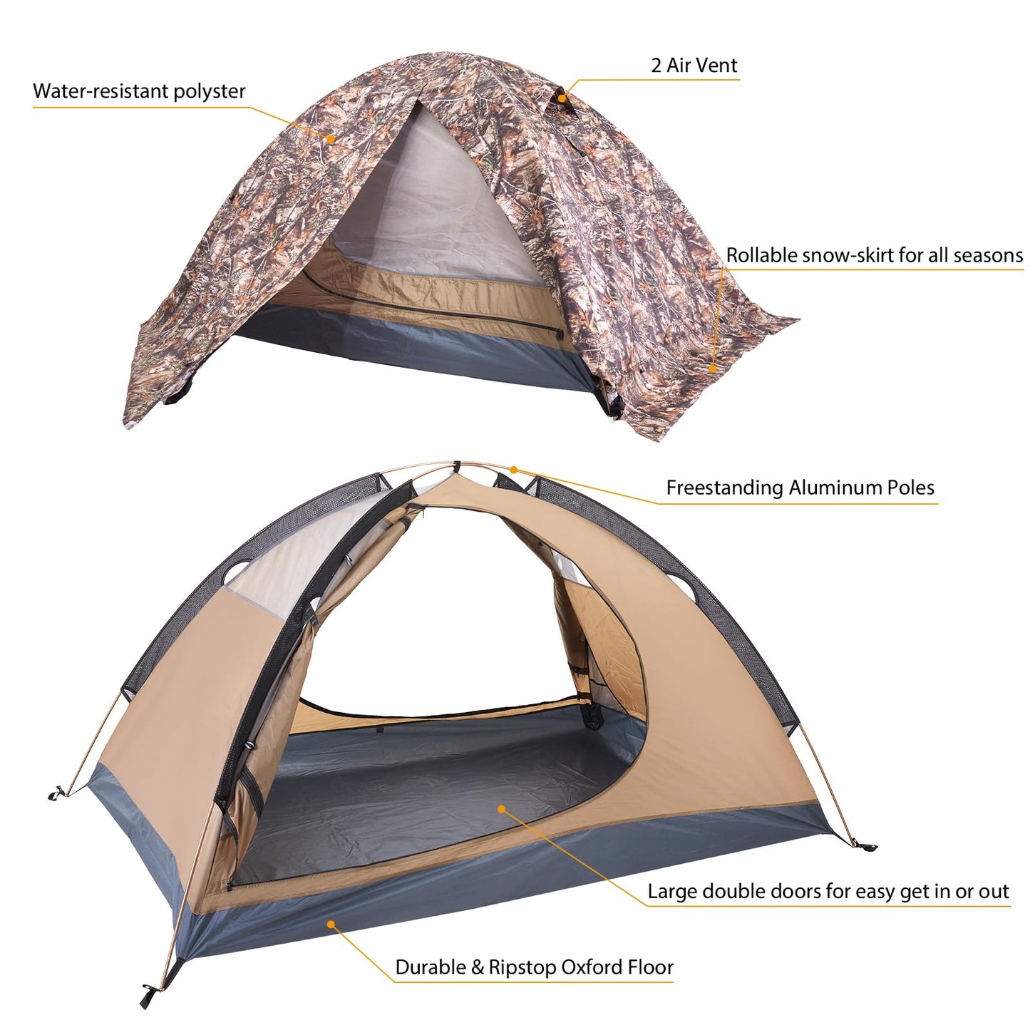 GEERTOP Ultralight 2 Person Backpacking Tent 4 Season Waterproof Camping Tent Double Layer Cold Weather Easy Set Up Tents for Family Camp, Hiking, Hunting Outdoor Mountaineering Travel