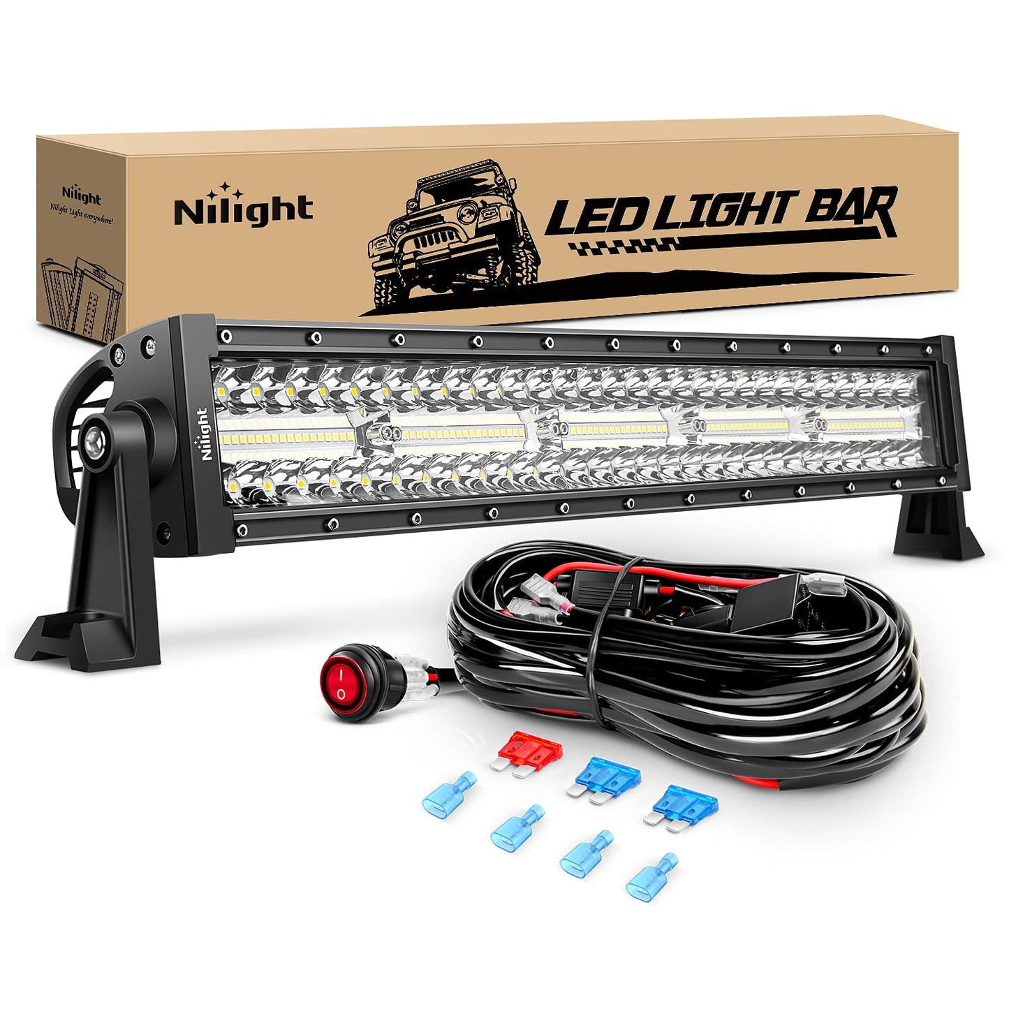 Nilight - ZH003 20Inch 126W Spot Flood Combo Led Light Bar 4PCS 4Inch 18W Spot LED Pods Fog Lights for Jeep Wrangler Boat Truck Tractor Trailer Off-Road, 2 Years Warranty