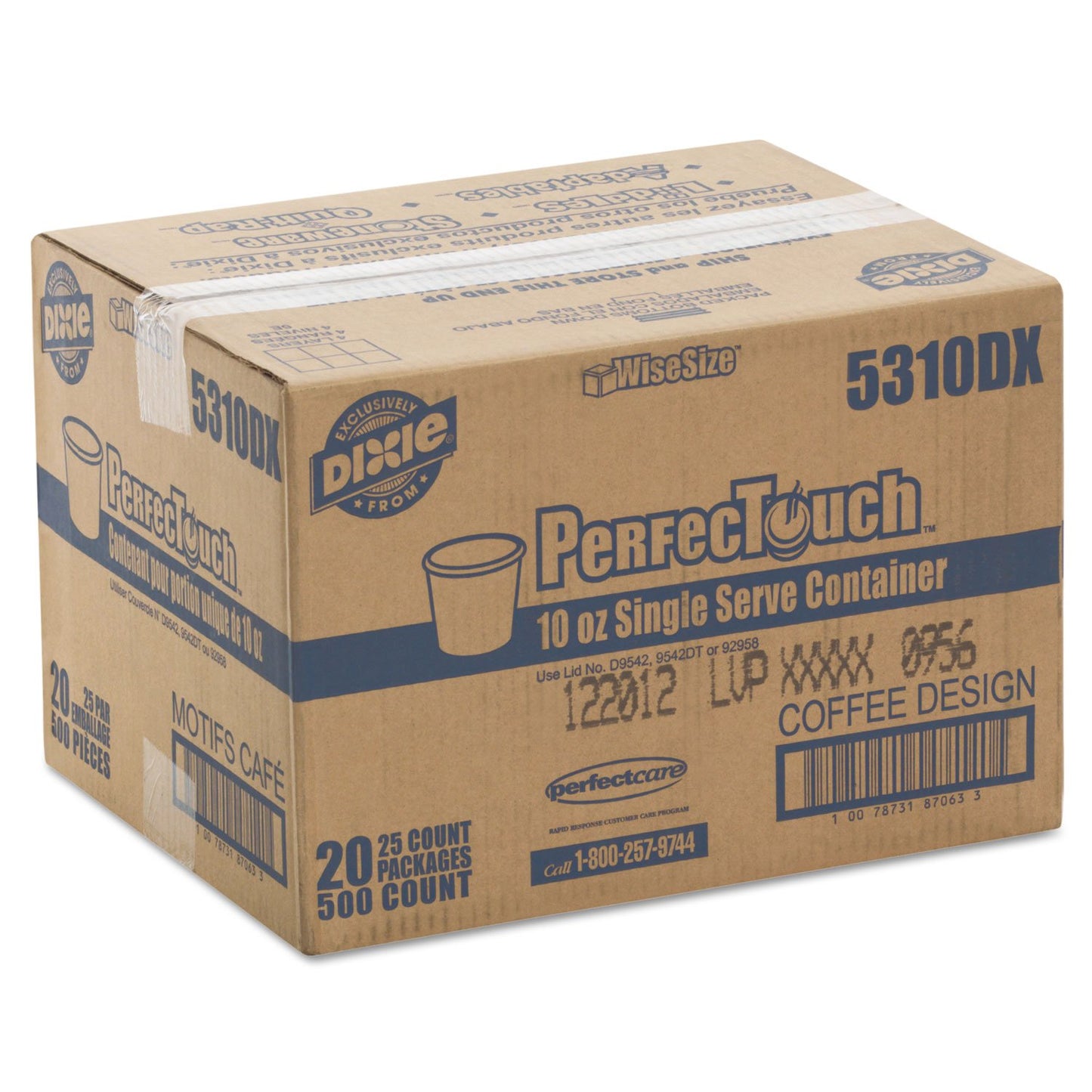 Dixie PerfecTouch 12 oz Paper Coffee Cups By GP PRO, Coffee Haze Design, 500 Count (25 Disposable Cups Per Sleeve, 20 Sleeves Per Case), 5342DX