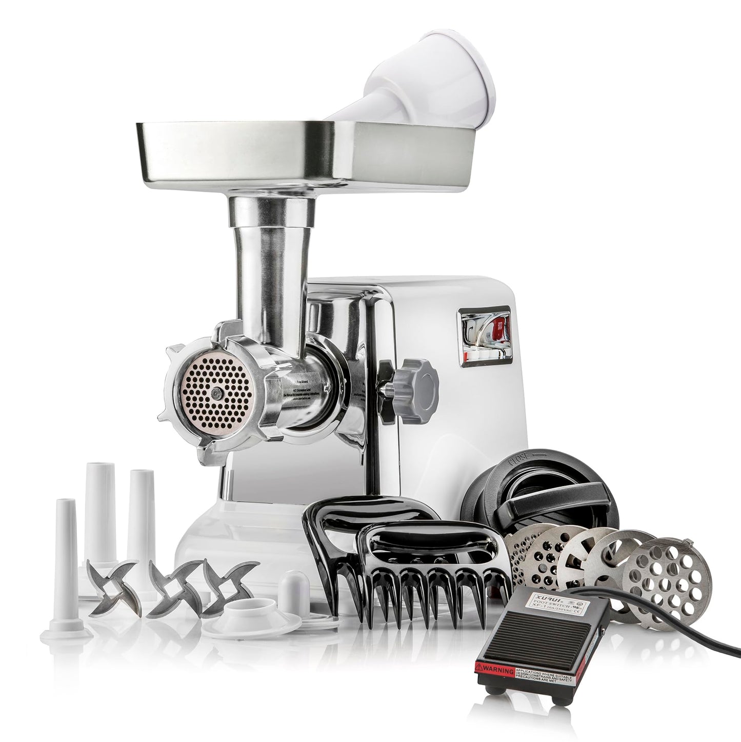 Turboforce 3000 Series 6-in-1 Electric Meat Grinder | 3000W Max | 3-Speed | Foot Pedal | 5 Grinding Die | 3 Stainless Steel Blades | Sausage Stuffer | Kubbe Maker & More Included