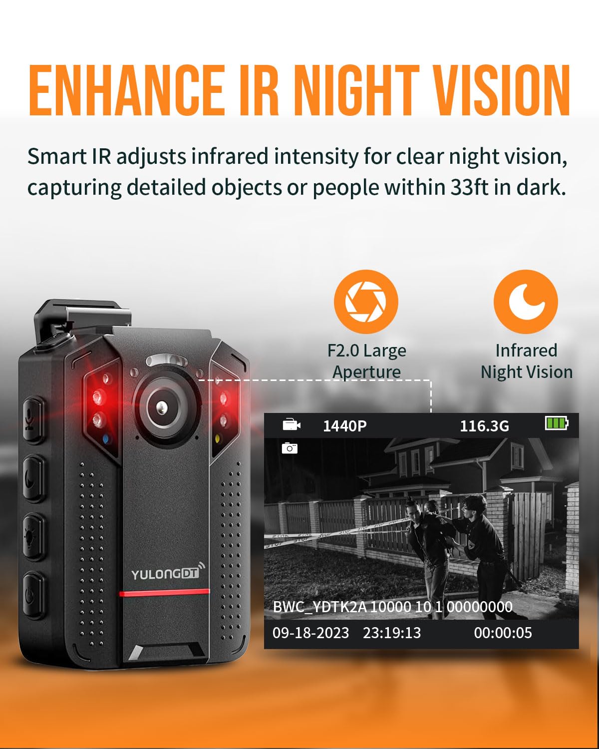 YULONGDT 128GB QHD 1440P Body Cameras with Audio and Video Recording, Multifunctional Body Camera with Night Vision,Loop Recording,3300mah Battery, Waterproof for Police,Delivering,Personal Recording