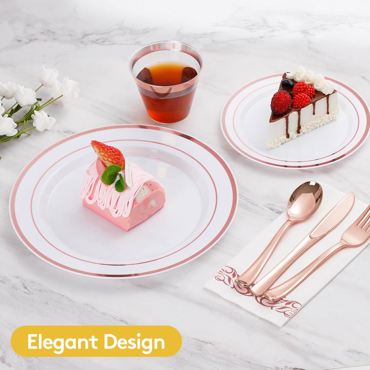 Goodluck 700 Piece Silver Dinnerware Set for 100 Guests, Disposable Plastic Plates for Party, Include: 100 Dinner Plates, 100 Dessert Plates, 100 Paper Napkins, 100 Cups, 100 Silverware set