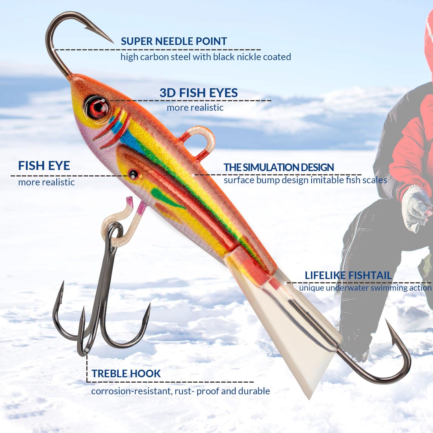THKFISH Ice Fishing Jigs Ice Fishing Lures Ice Fishing Gear for Crappie, Panfish, Walleye, Bluegill Vertical Jigs Kit Ice Fishing Tackle 4PCS/8PCS 10g(0.35oz) 18g(0.63oz)