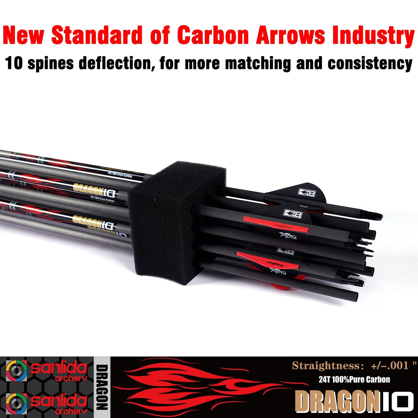 sanlida 100% Pure Carbon Arrows, 0.001"/0.003"/0.006", Buy 12 Get 12 Free/Buy 6 Get 6 Free!10 Spines Deflection for Compound Bow & Recurve Bows (12PCS / 24PCS)