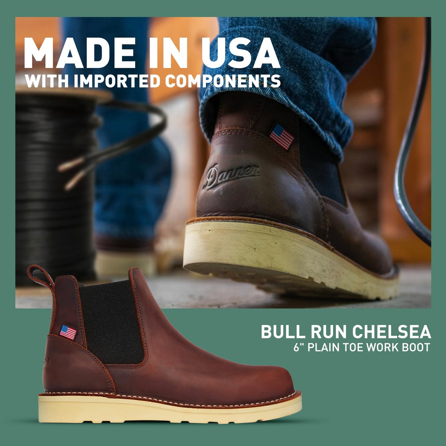 Danner 6” Bull Run Chelsea Work Boots for Men - Oiled Full-Grain Leather Upper with Mesh Lining, 3-Density Cushion Footbed, and Non Slip Wedge Outsole