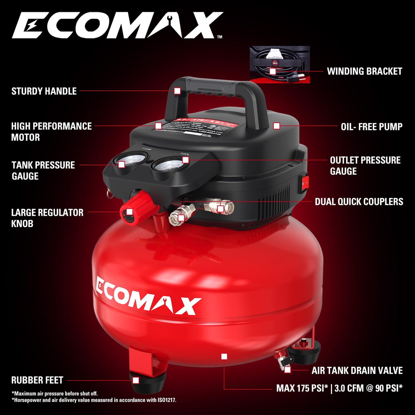 Air Compressor 6 Gallon 150 PSI Pancake Portable Oil-free Tank with 10 PCS Accessories Kit