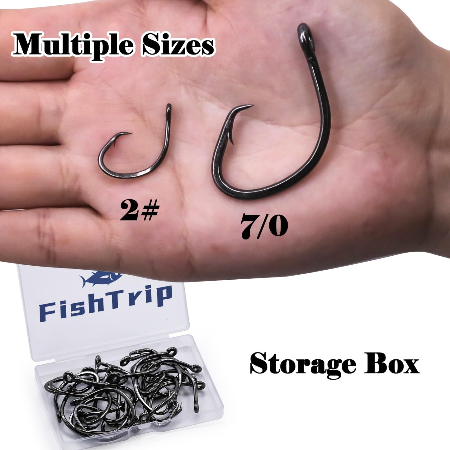 Circle Hooks Saltwater for Catfish - 25pcs Offset 3X Strong Fishing Hook Wide Gap for Live Bait,Size 2 1 1/0 2/0 3/0 4/0 5/0 6/0 7/0 8/0 9/0 10/0 12/0