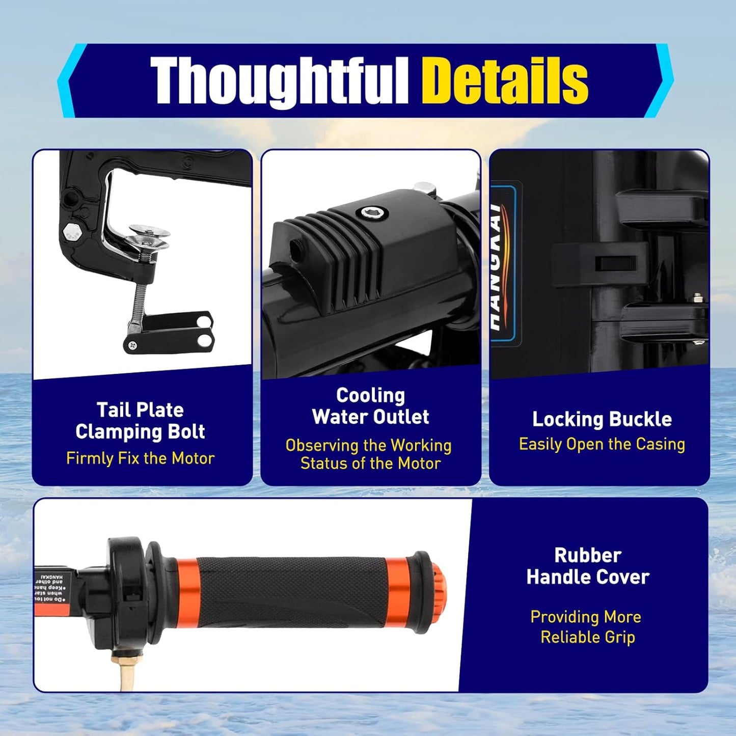 2 Stroke 3.6HP Outboard Motor, HANGKAI 55CC Heavy Duty Fishing Boat Engine with Cooling System & CDI, Boat Motor Gas Boat Motor for Kayaks Canoes Dinghies Inflatable Boats