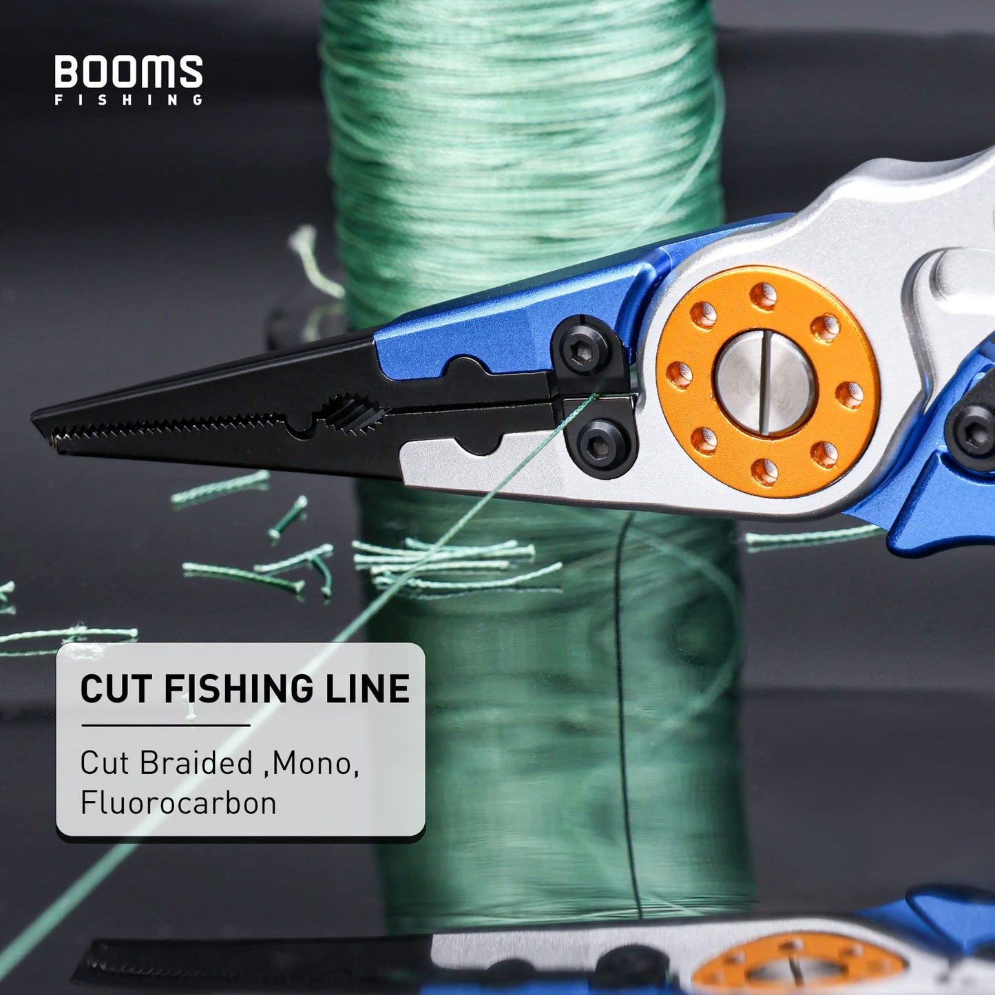 Booms Fishing X1 Aluminum Fishing Pliers Saltwater, Surf Fishing Tackle Kit, Fishing Multitool Hook Remover Braided Fishing Line Cutting and Split Ring with Coiled Lanyard and Sheath