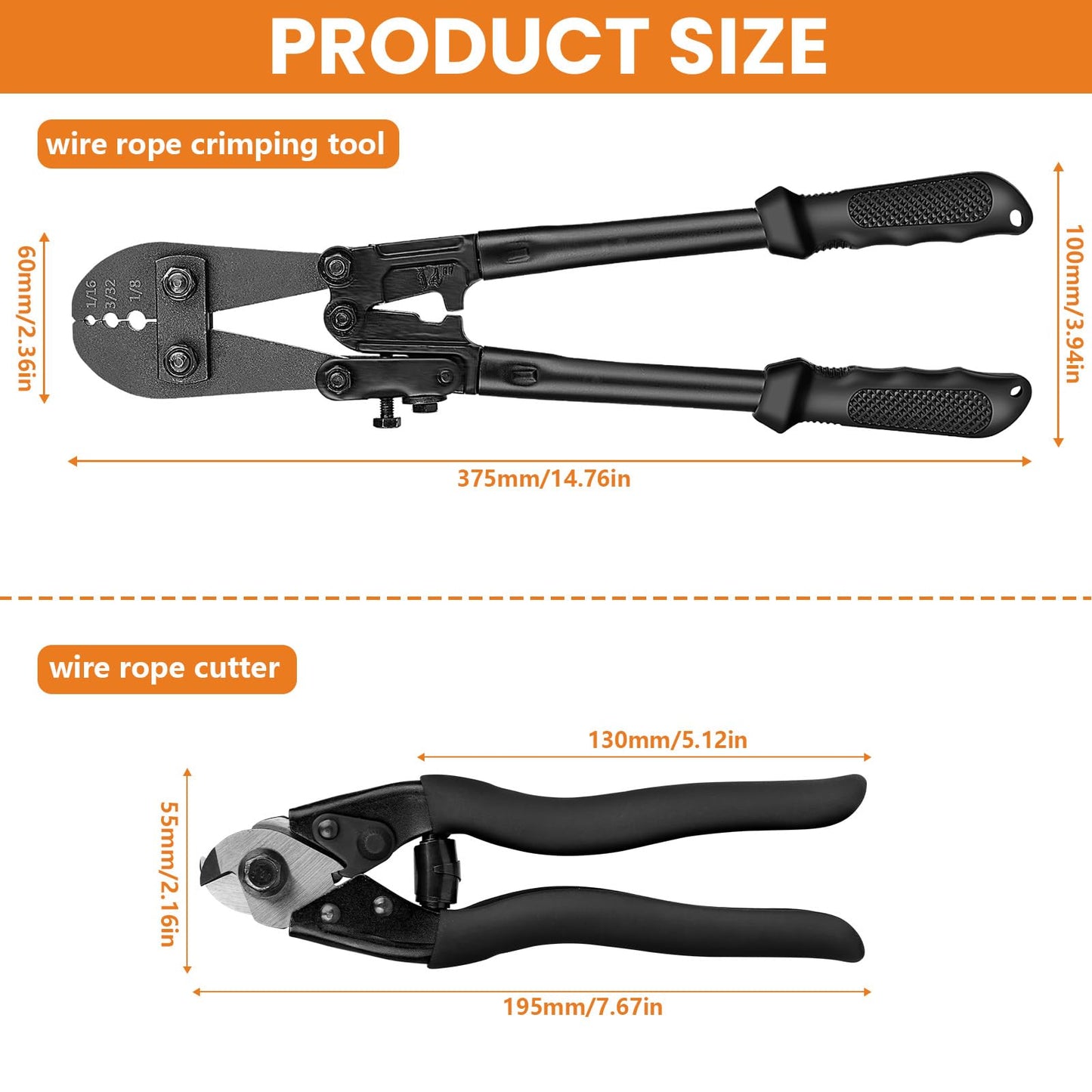 TooTaci Wire Rope Crimping Tool, Wire Rope Swaging Tool for Aluminum Oval Sleeves, Double Sleeves, Crimping Loop sleeve from 1/16-inch to 1/8-inch, Cable Crimper