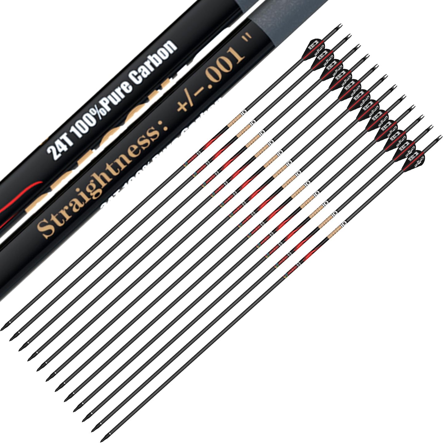 sanlida 100% Pure Carbon Arrows, 0.001"/0.003"/0.006", Buy 12 Get 12 Free/Buy 6 Get 6 Free!10 Spines Deflection for Compound Bow & Recurve Bows (12PCS / 24PCS)