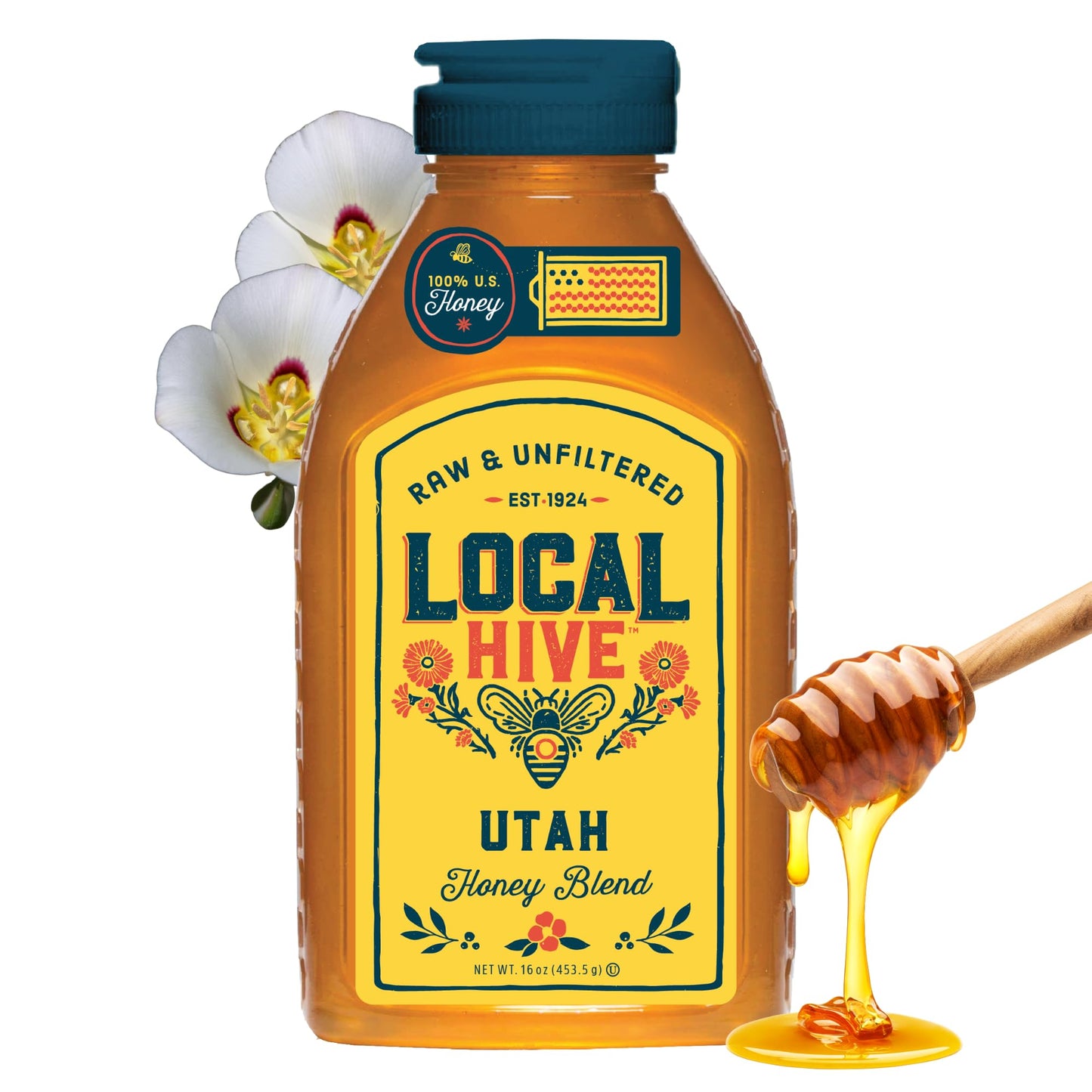 Local Hive Midwest Raw Unfiltered Honey – 16 oz, 100% Pure US Honey, Sourced from American Bees and Beekeepers - Natural Sweetener, Ideal for Tea, Baking, and Cooking