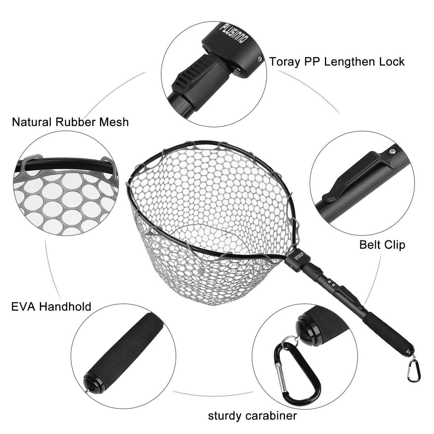 PLUSINNO Fly Fishing Net, Bass Trout Landing Net, Folding Fishing Nets Fresh Water, Safe Fish Catching or Releasing