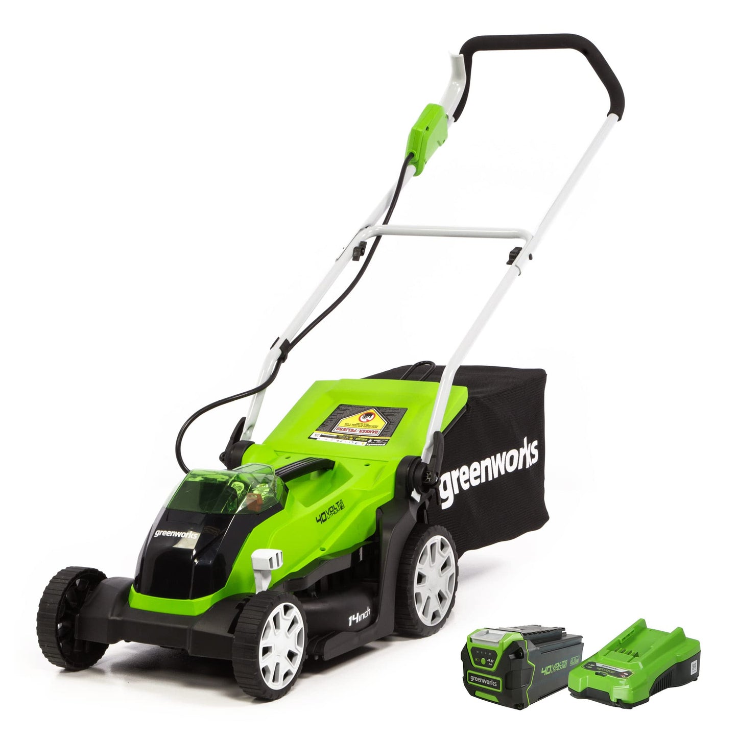 Greenworks 40V 14” Brushless (Push) Cordless Lawn Mower, 4.0Ah Battery and Charger