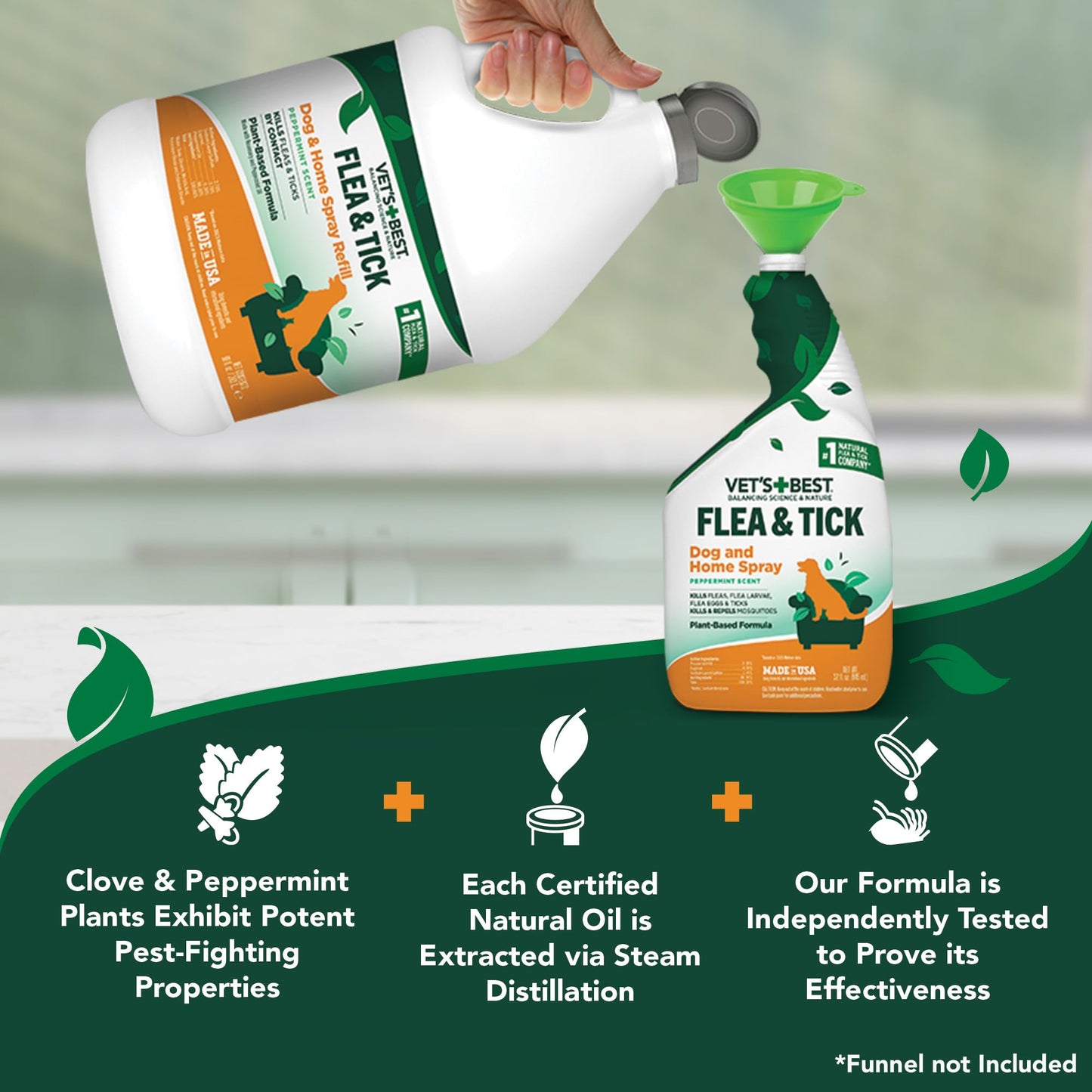 Vet's Best Flea and Tick Home Spray - Dog Flea and Tick Treatment for Home - Plant-Based Formula - Certified Natural Oils,Green - 32 oz