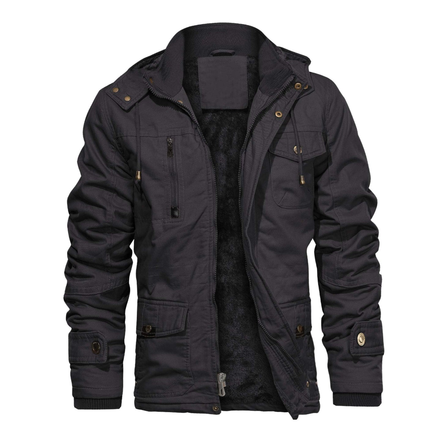CHEXPEL Men's Thick Winter Jackets with Hood, Fleece Lining, Cotton Military Work Jackets with Cargo Pockets, Outwear