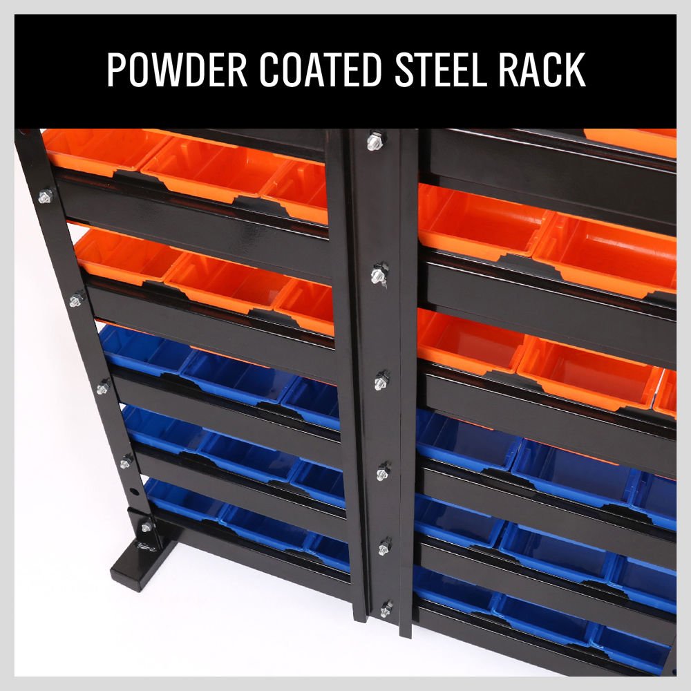 HORUSDY Wall Mounted Storage Bins Parts Rack 30PC Organizer Garage Plastic Shop Tool for Men's Gift, Blue,Orange,Red