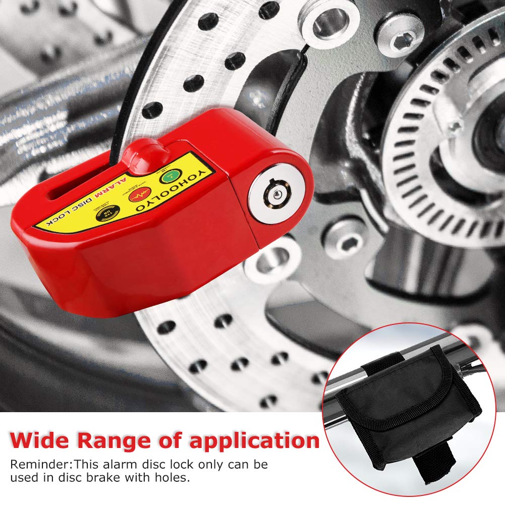 YOHOOLYO Alarm Disc Lock Motorcycle Disc Brake Lock Anti-Theft Waterproof 110 dB 7mm Pin 5ft Reminder Cable for Motorcycles Bike Scooter Carry Pouch (Black)