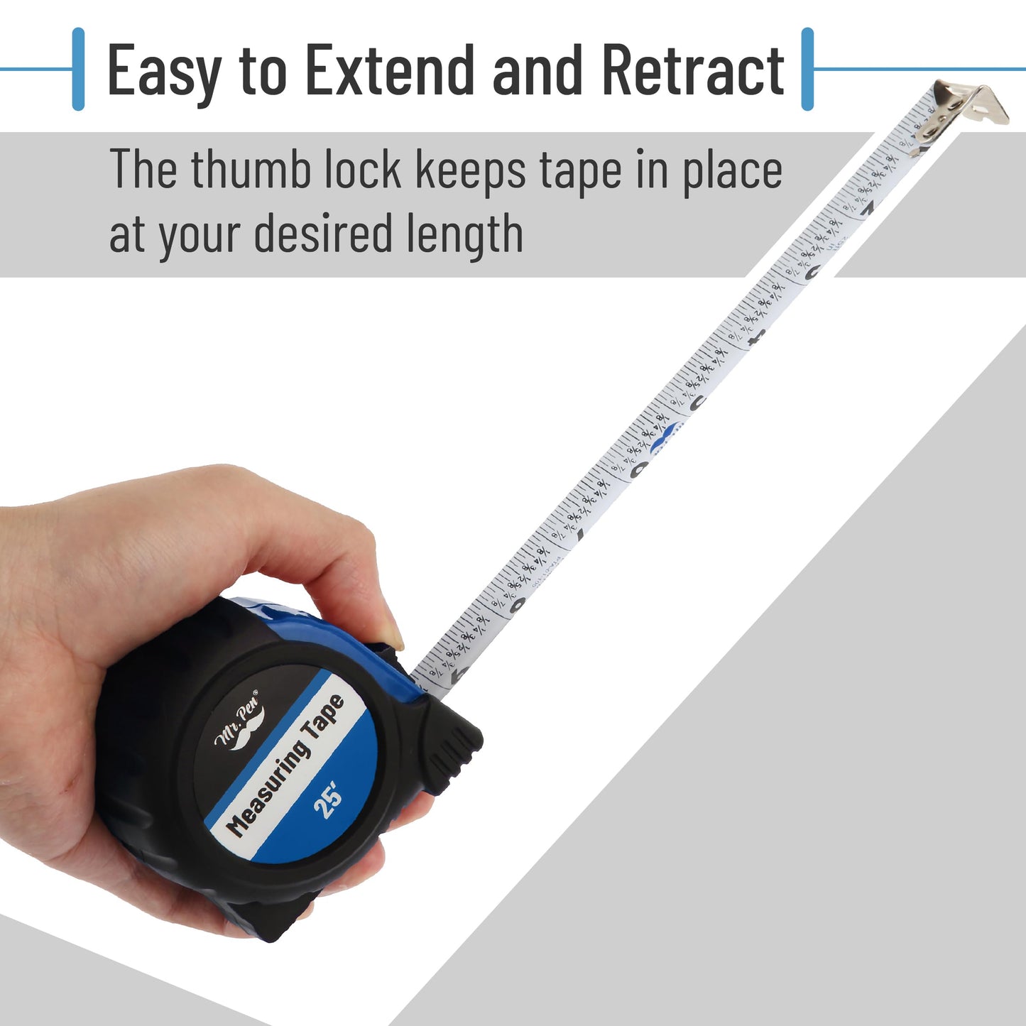 Mr. Pen 25-Foot Steel Retractable Tape Measure with Easy Read Fractions