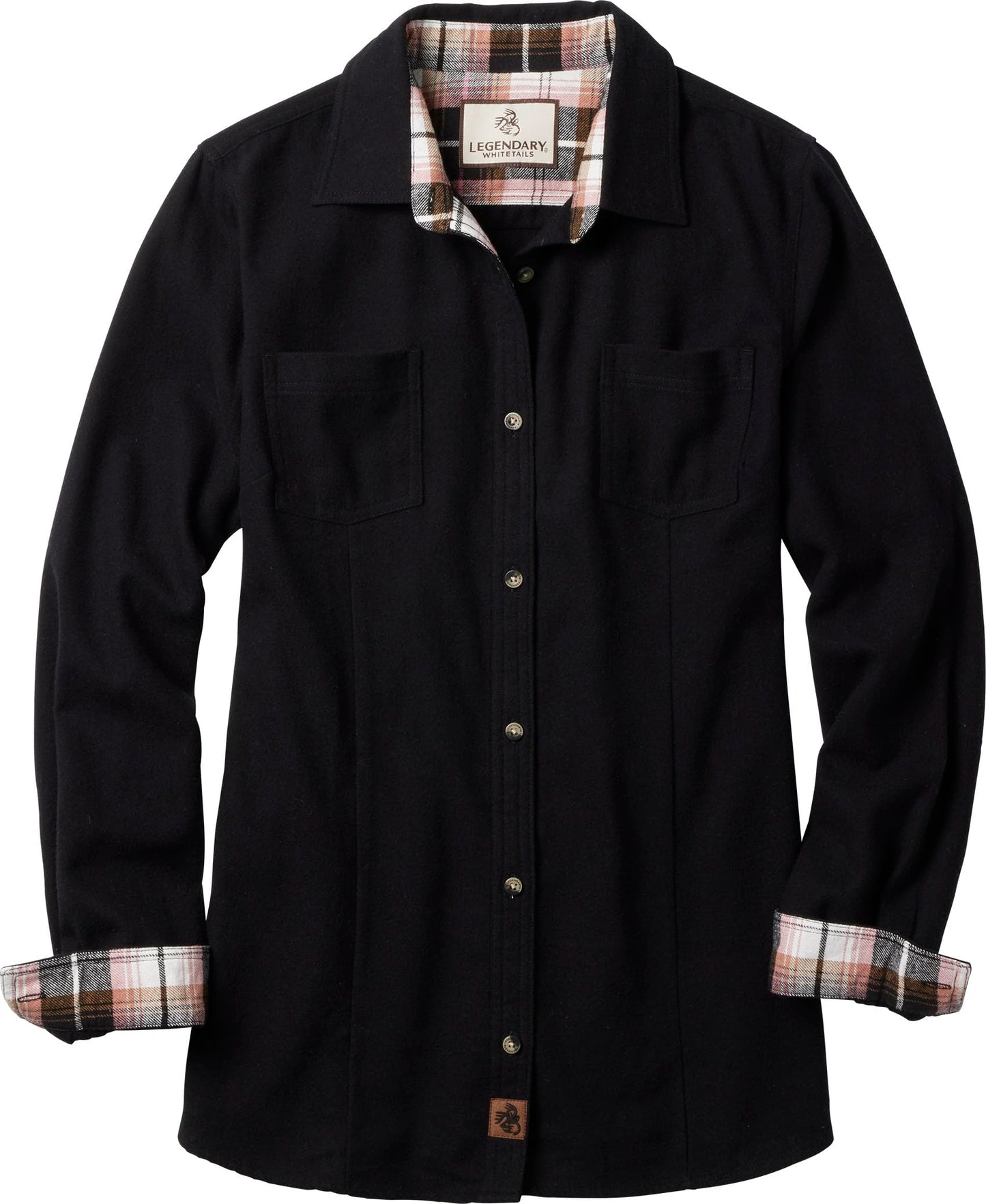 Legendary Whitetails Womens Cottage Escape Flannel Long Sleeve Plaid and Solid Color Clothes, Fitted Button Down