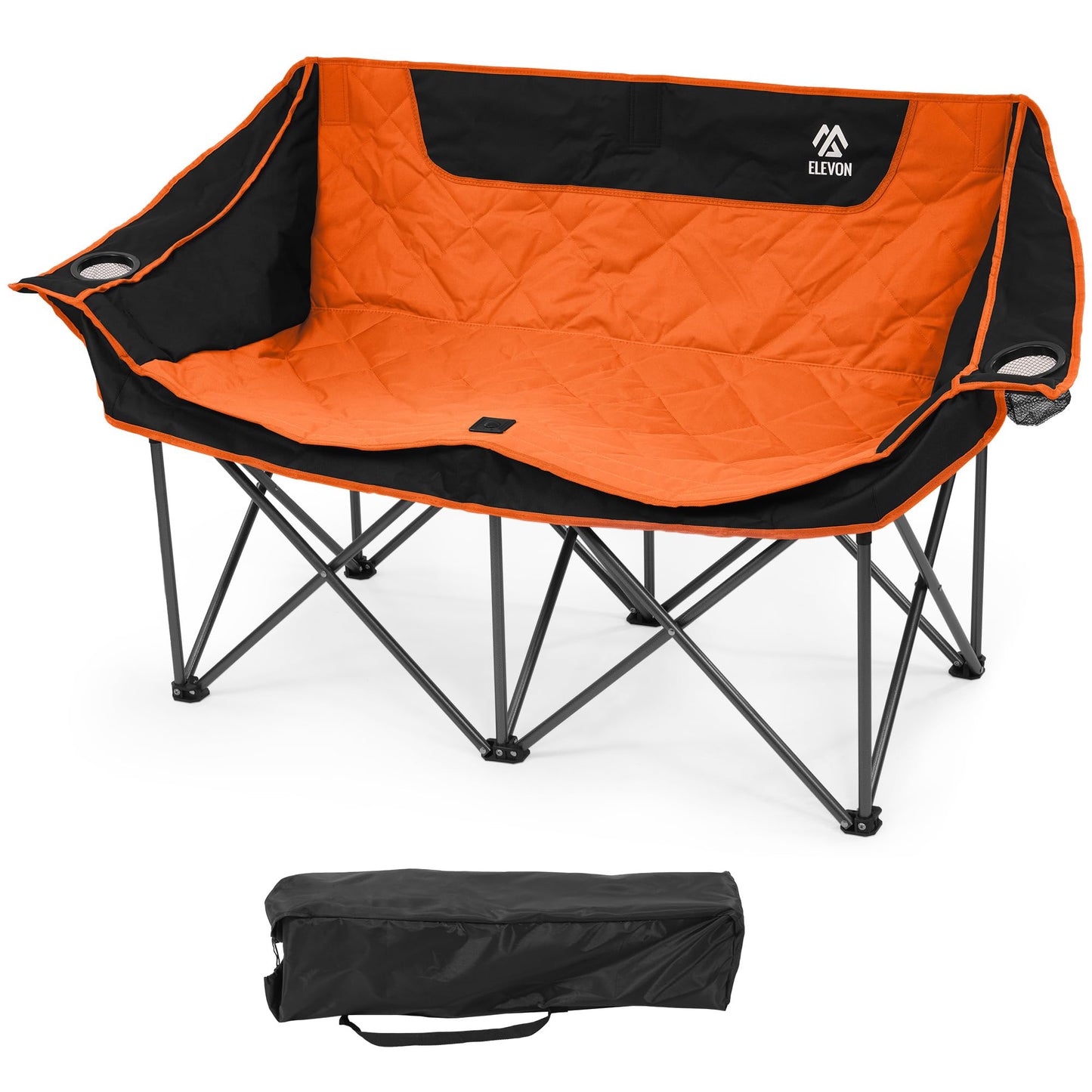 Camping Chair, Oversized Loveseat Double 2 Person Outdoor Chair with Arms, Cup Holder and Carry Bag, Heavy-Duty Collapsible Chair for Outside,Black/Gray