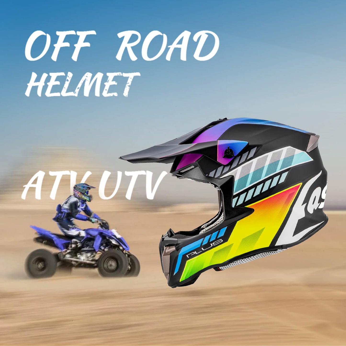Adult ATV Dirt Bike Helmet with Goggles Gloves & Mask Quick Release Buckle Adjustable Sun Visor Motorcycle Adult Helmet Off-Road Motocross Downhill Moped MX for Unisex-Adult