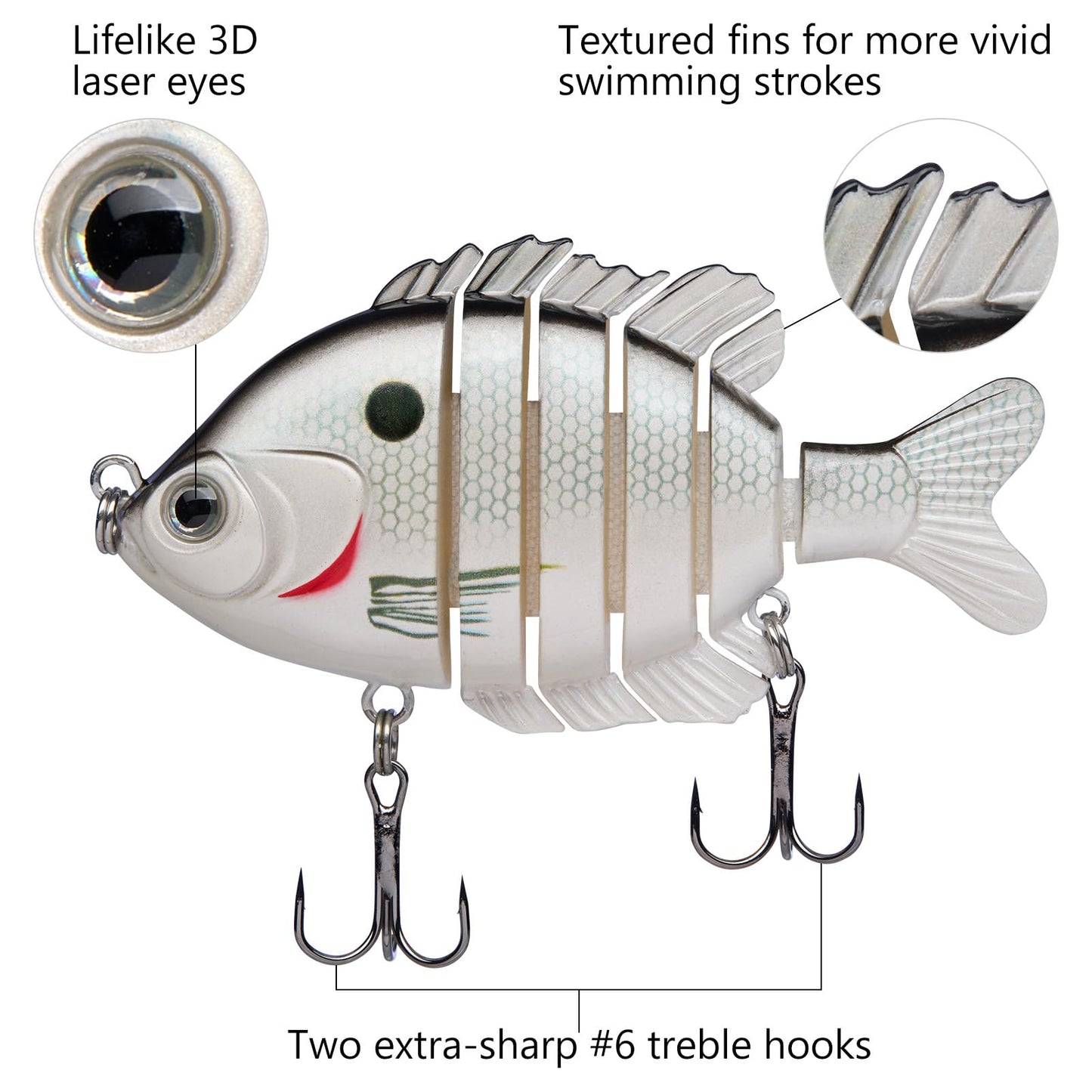 BASSDASH SwimPanfish Multi Jointed Panfish Bluegill Swimbaits Hard Topwater Bass Lures Fishing Lure Crank Saltwater 3.5in/0.85oz