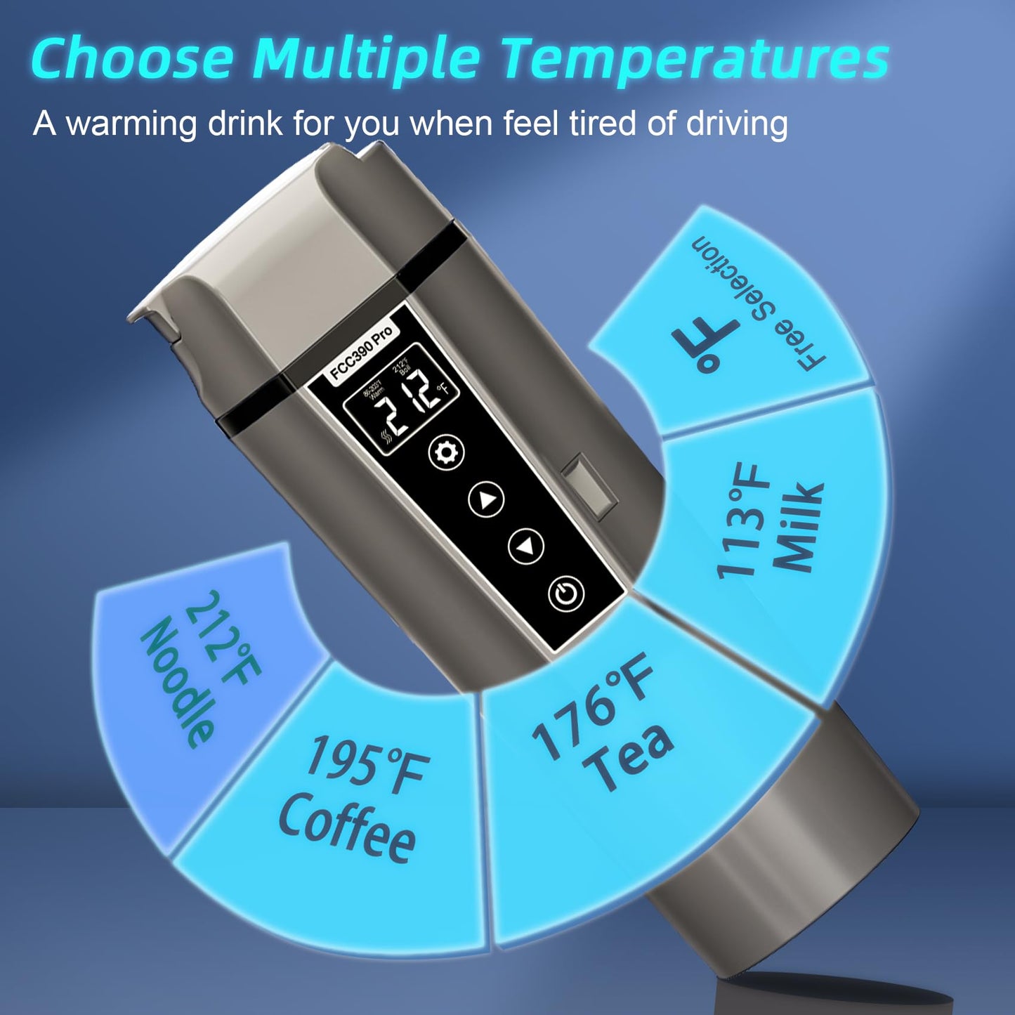 Car Electric Kettle: 12V/24V Portable Water Boiler Heated Travel Mug,Multiple Temperature Adjustable Coffee Tea Truck Cup with 304 Stainless Steel Dry Burn Protection & Handy Cup Bag