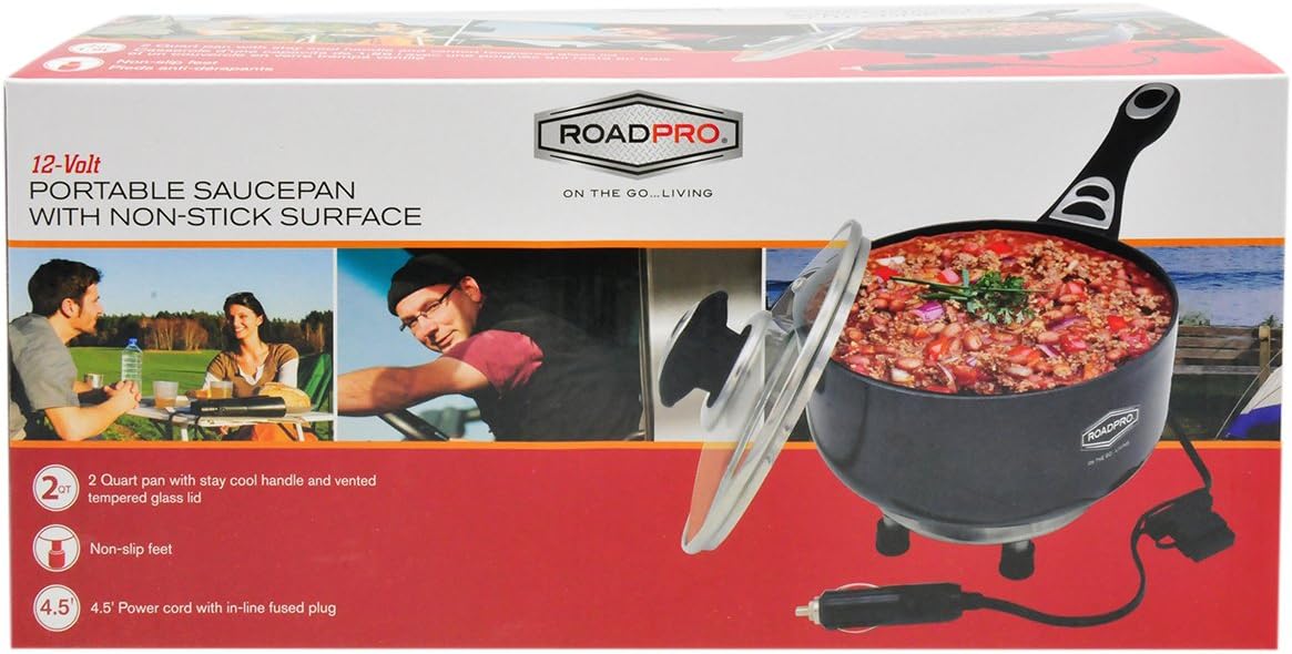 Roadpro RPSP225NS 12-Volt Portable Saucepan with Non-Stick Surface,Black