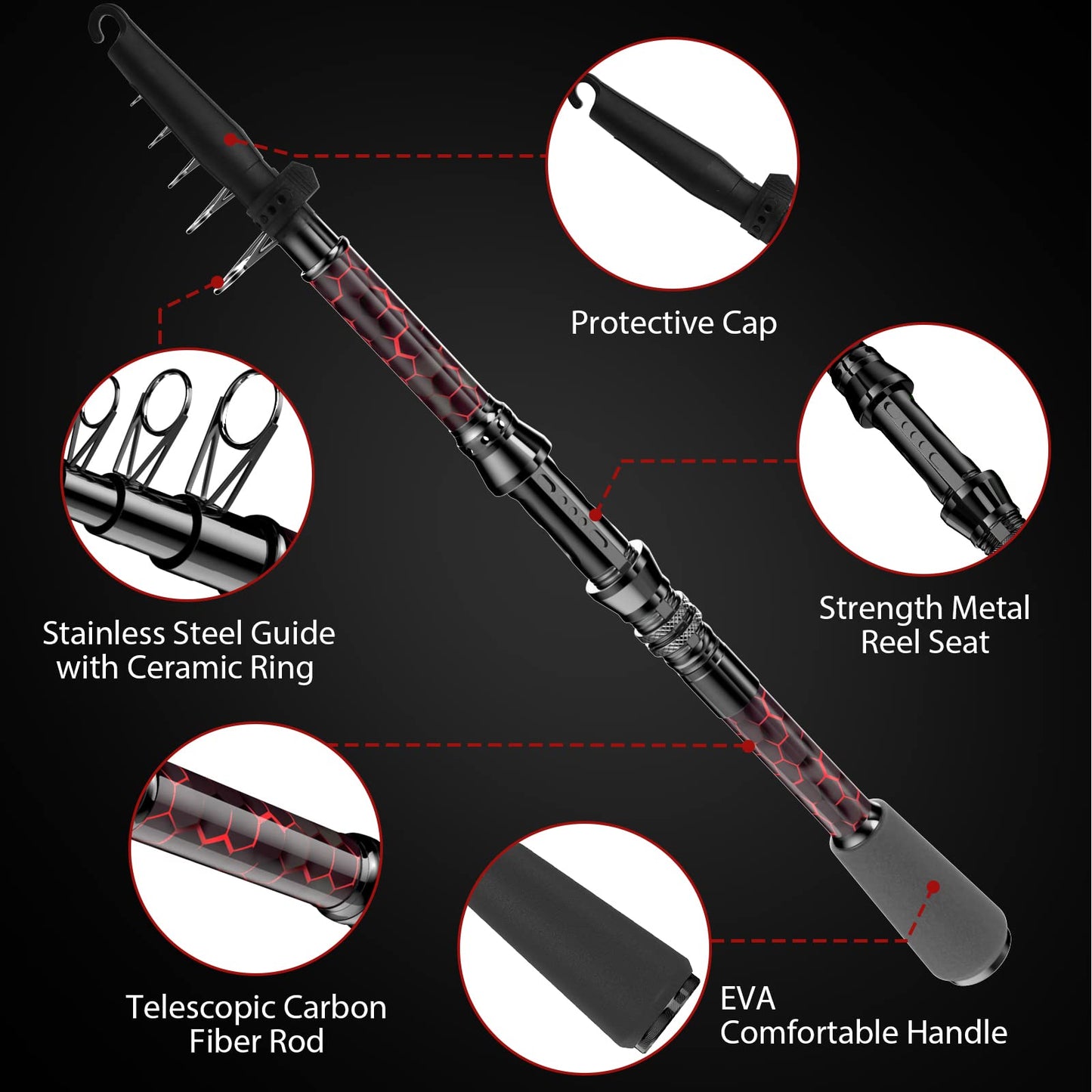 Fishing Rod and Reel Combos, Unique Design with X-Warping Painting, Carbon Fiber Telescopic Fishing Rod with Reel Combo Kit with Tackle Box, Best Gift for Fishing Beginner and Angler