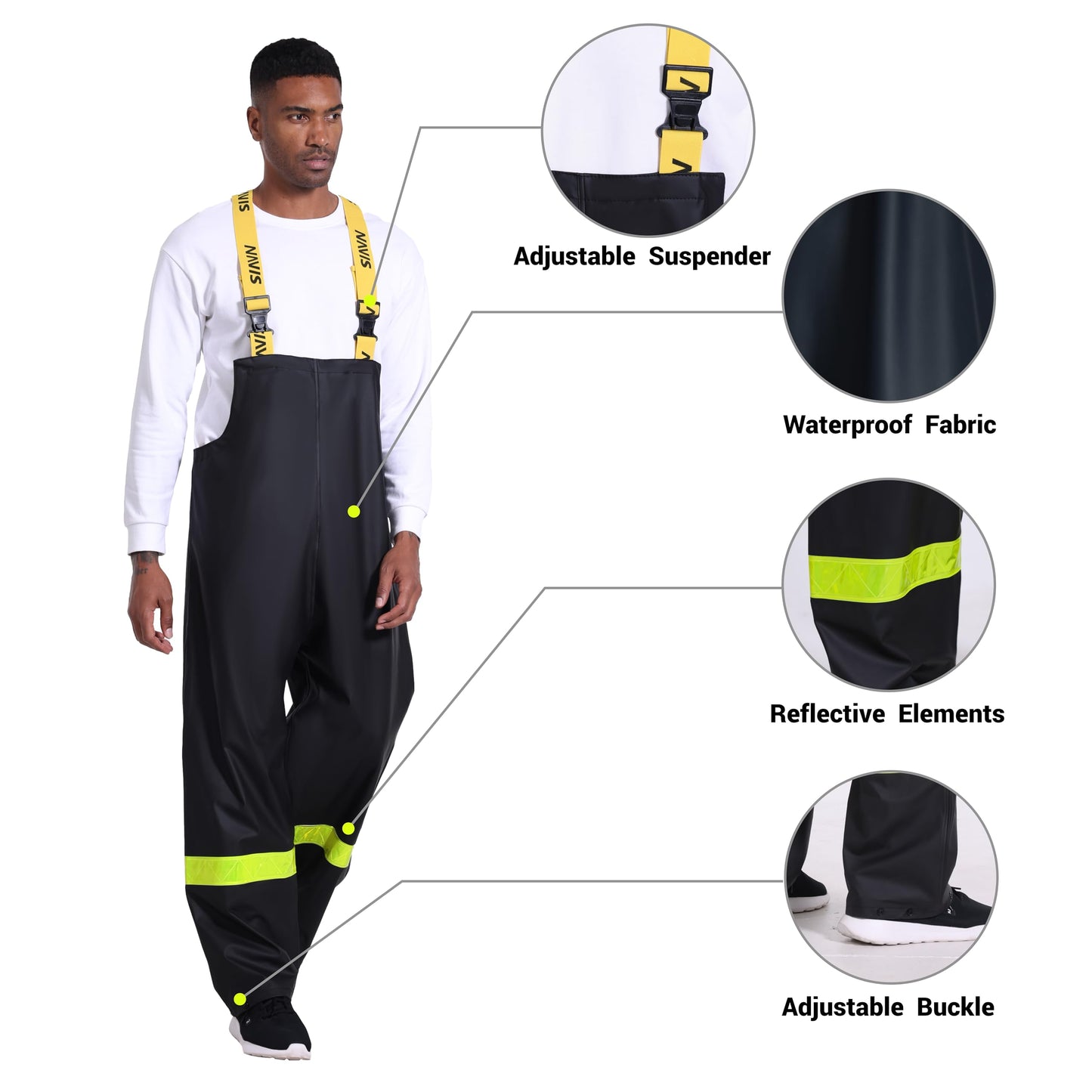 Men's Workwear PRO Rain Suit - Waterproof Jacket and Bib Pants 3-piece Set for Ultimate Safety and Comfort