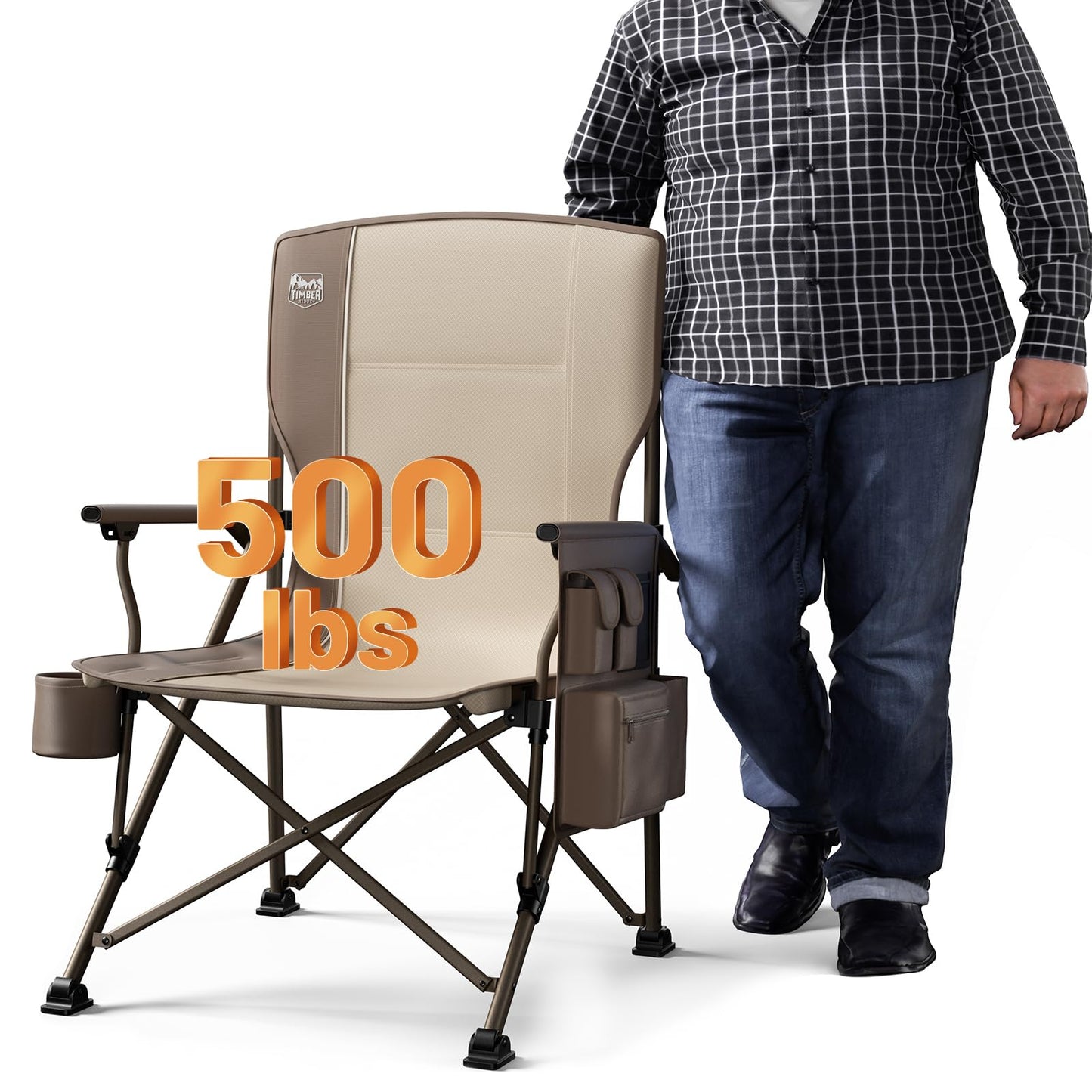 TIMBER RIDGE Oversized Folding Camping Chair High Back Heavy Duty for Adults Support up to 500lbs with Cup Holder, Side Pocket Cooler Bag