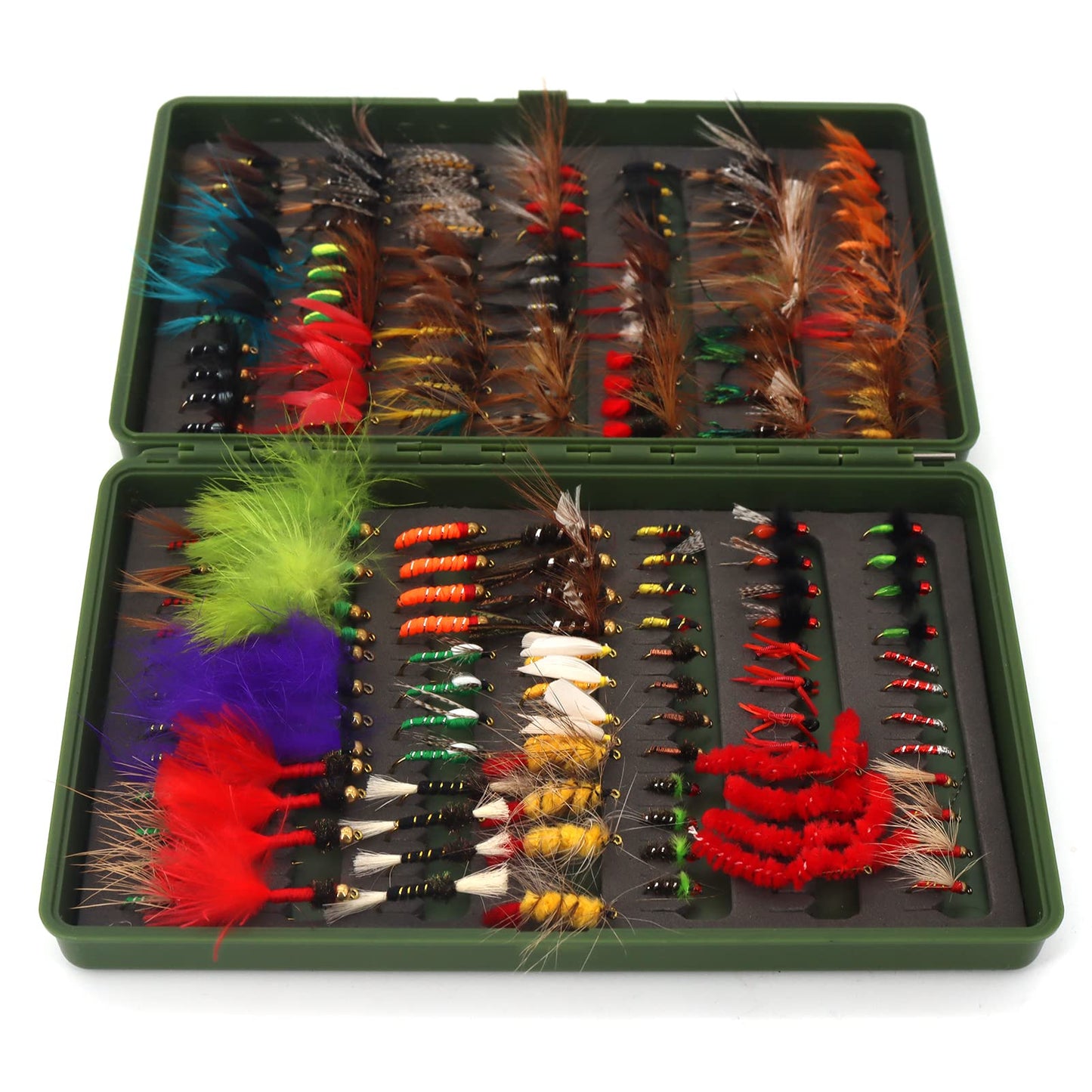 Fly Fishing Flies Assortment Kit Dry Wet Nyphms Tenkara Popper Streamer Woolly Bugger for Trout Bass Salmon Steelhead with Fly Box