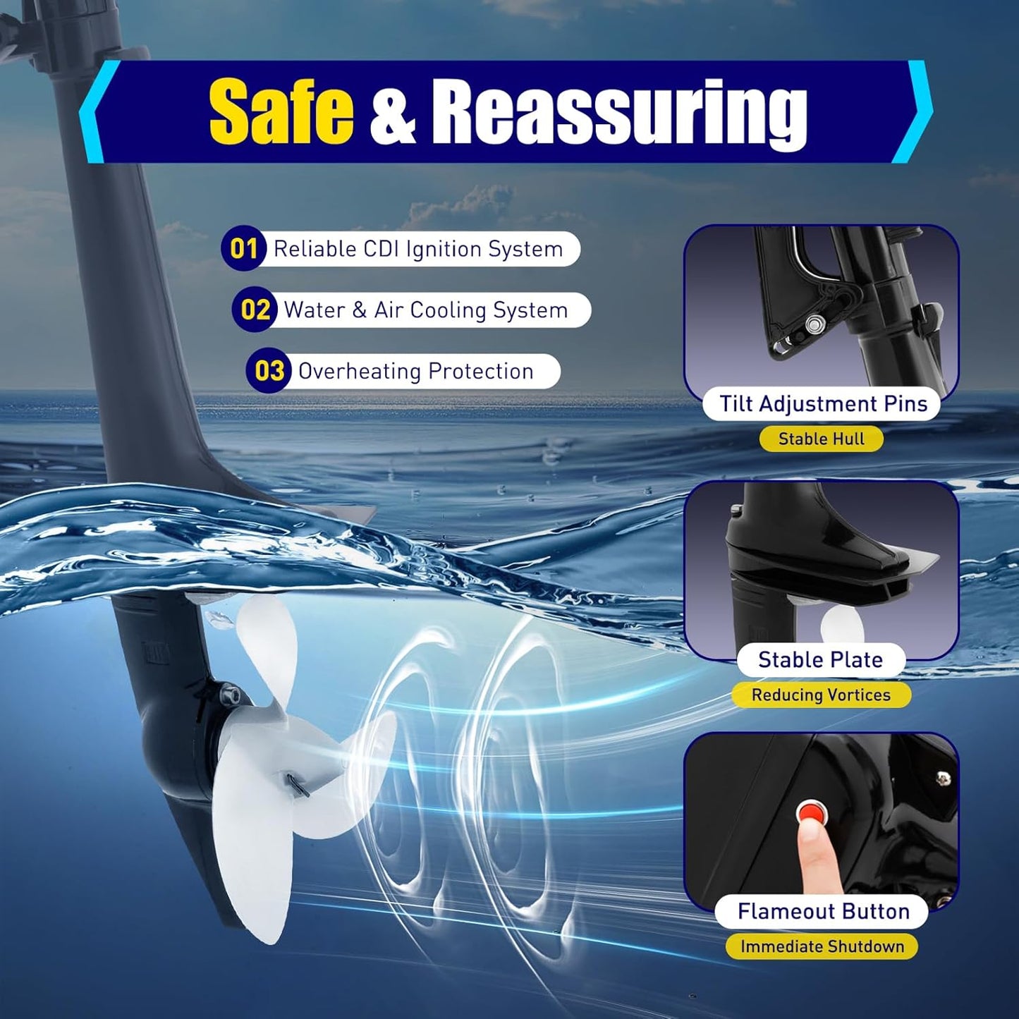 Fishing Boat Engines 3.6 HP,2-Stroke Gas Trolling Motor Water Cooling,Motor Fishing Boat Motor Water Coolingwear And Heat Resistance,Cdi Ignition Boat Engine Rubber Boats, Inflatable Boats