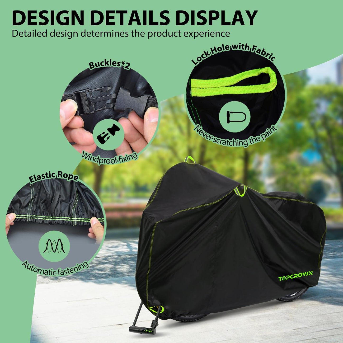Bike Cover Waterproof Outdoor Storage for 1/2/3 Bikes, Bicycle Cover Rain Sun UV Dust Wind Proof with Storage Bag for Mountain Road Bike/Ebike (210D Black+Green, XL Size for 1 bike)